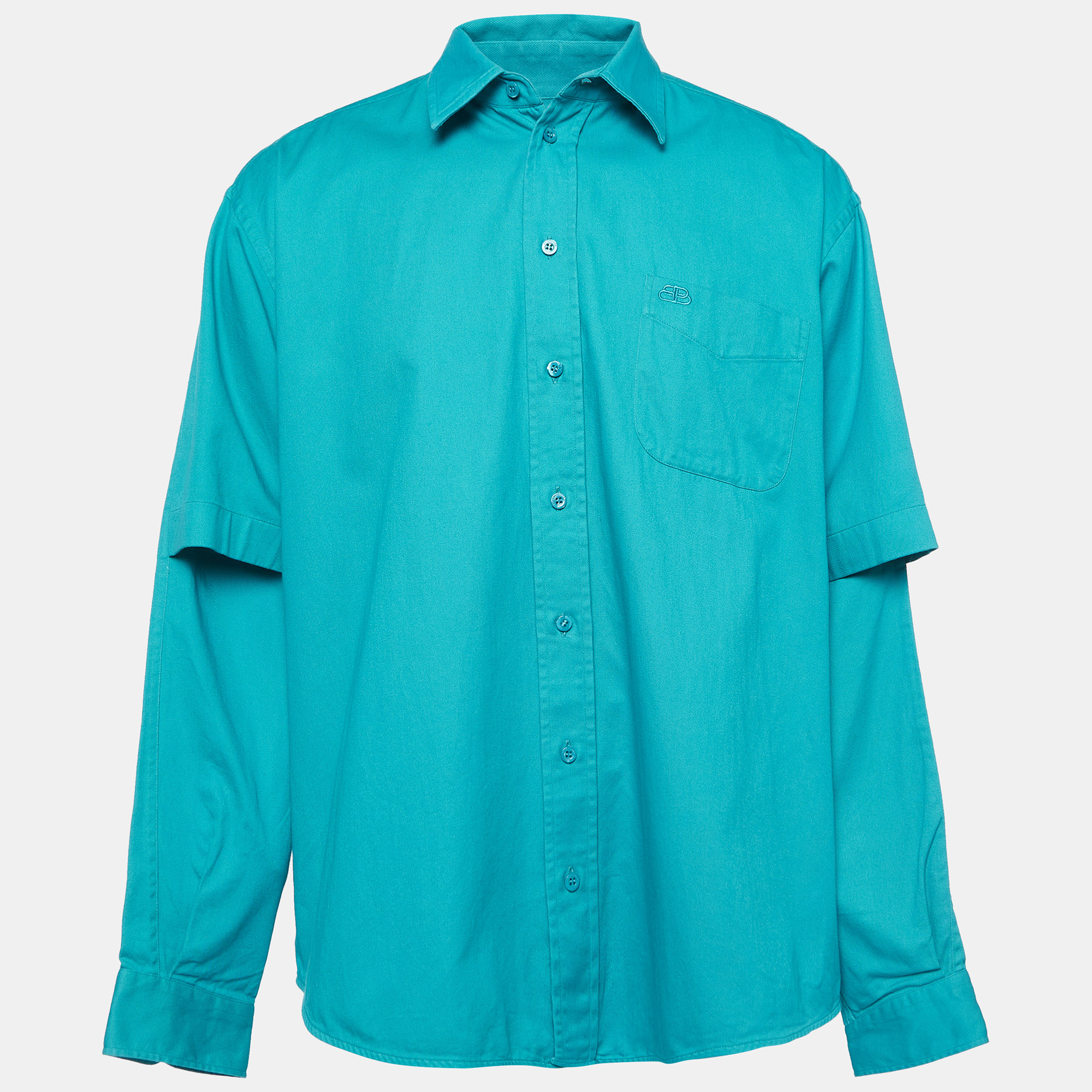 Pre-owned Balenciaga Teal Green Cotton Oversized Shirt Xs