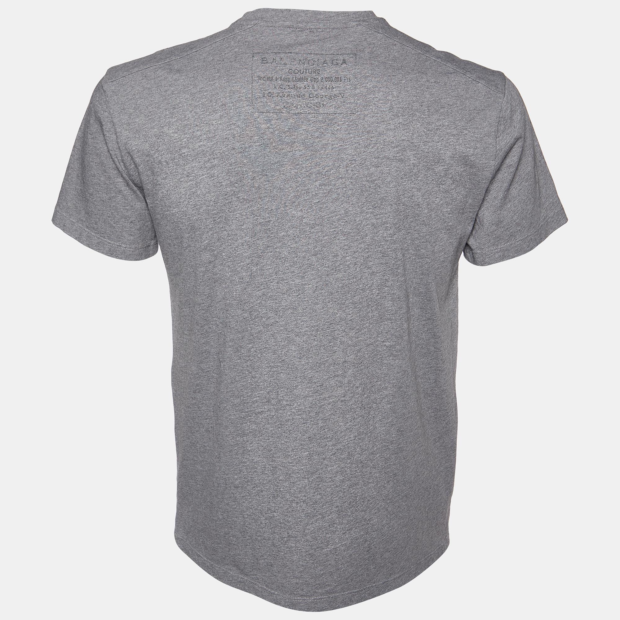 

Balenciaga Grey Logo Print Cotton Crew Neck T-Shirt