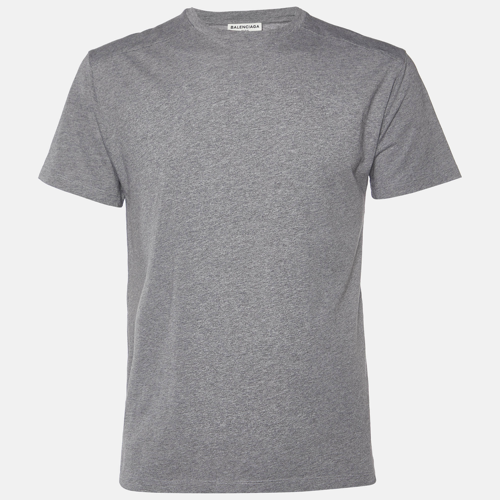 Pre-owned Balenciaga Grey Logo Print Cotton Crew Neck T-shirt S