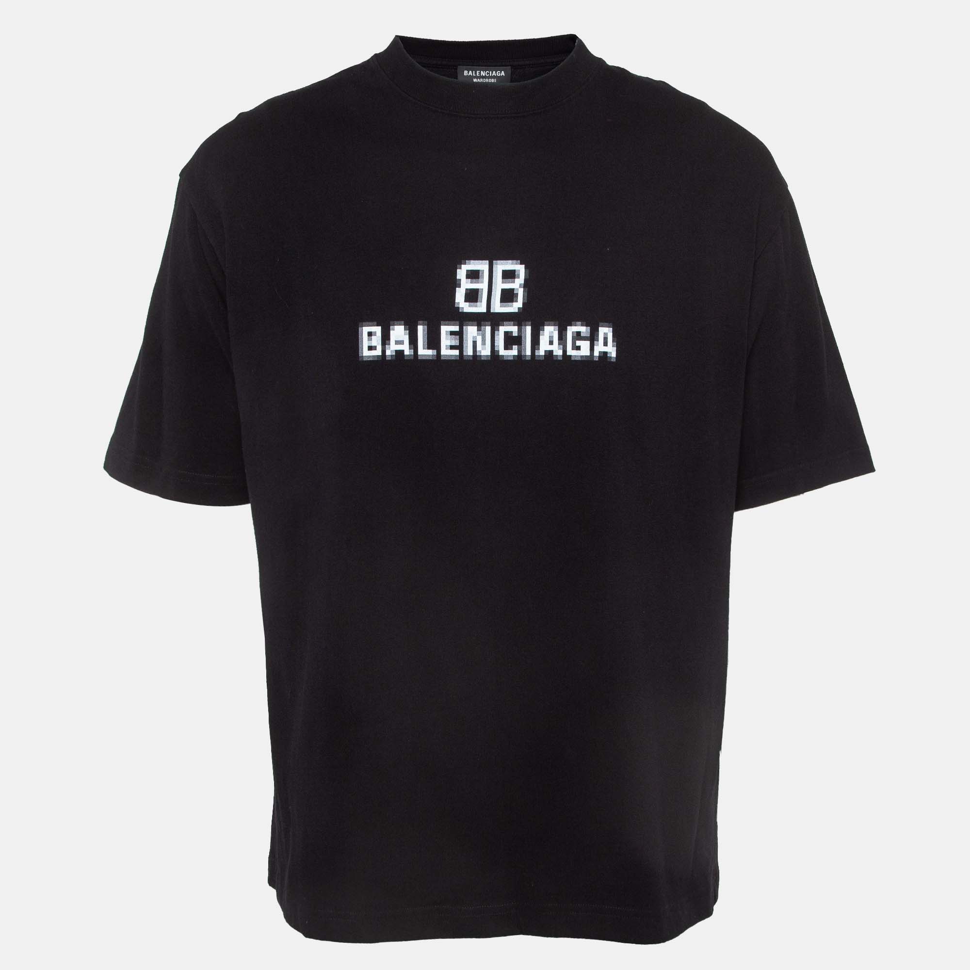 

Balenciaga Black Blurry Logo Print Cotton Crew Neck T-Shirt
