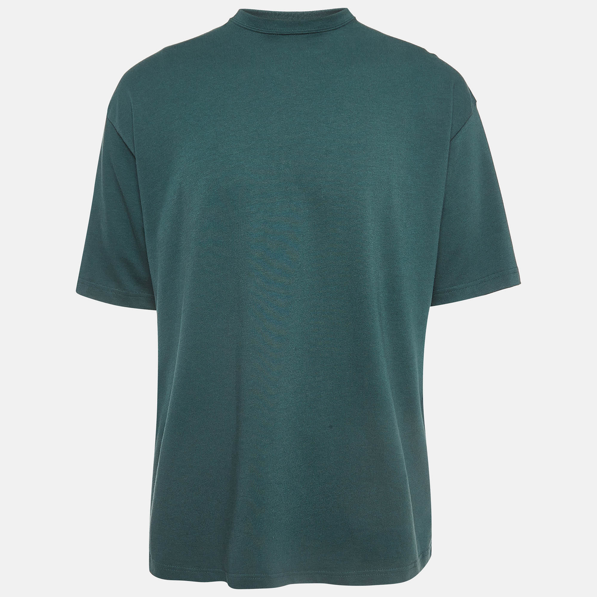 

Balenciaga Green Logo Print Cotton Knit Oversized T-Shirt