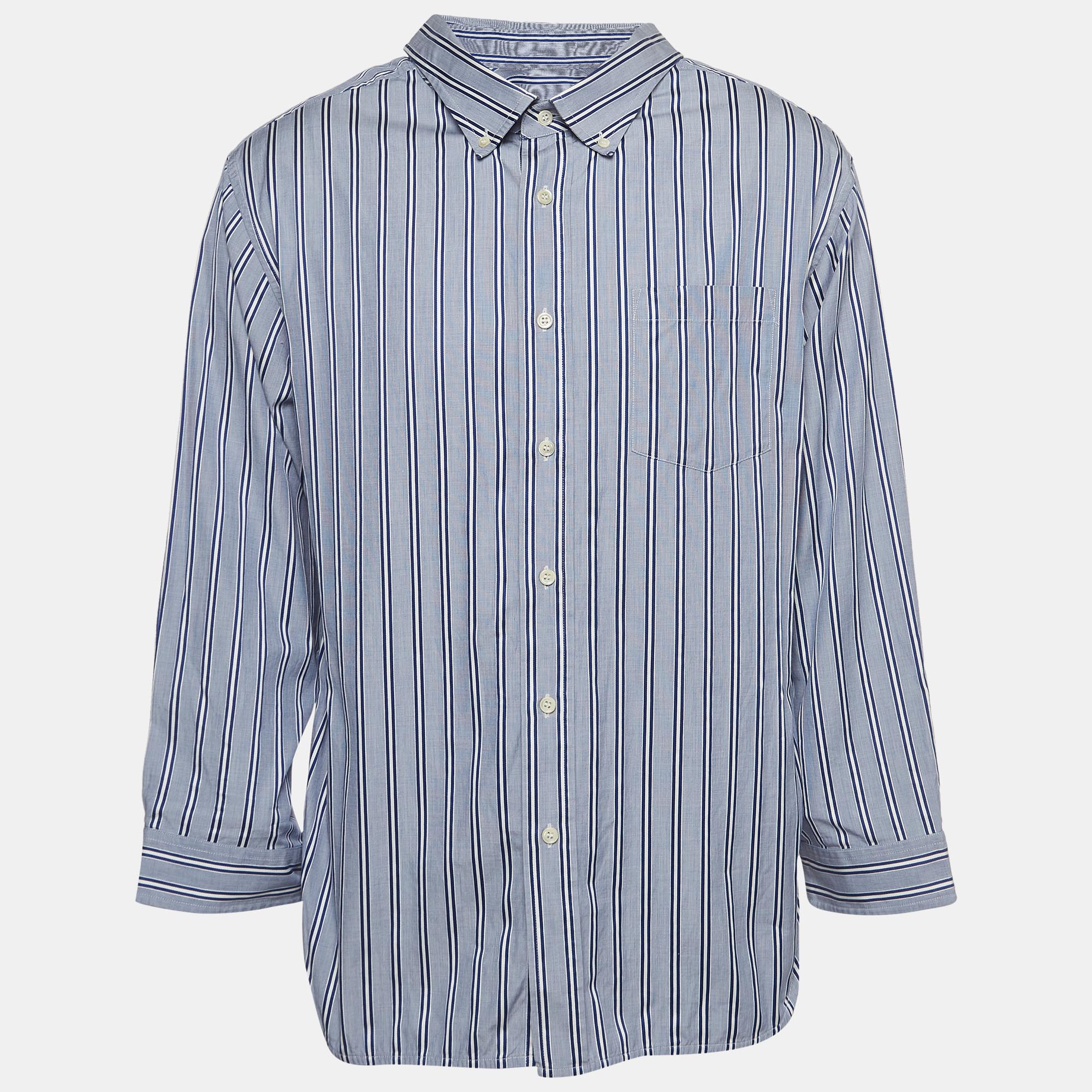 

Balenciaga Blue Striped Cotton Button Front Shirt L