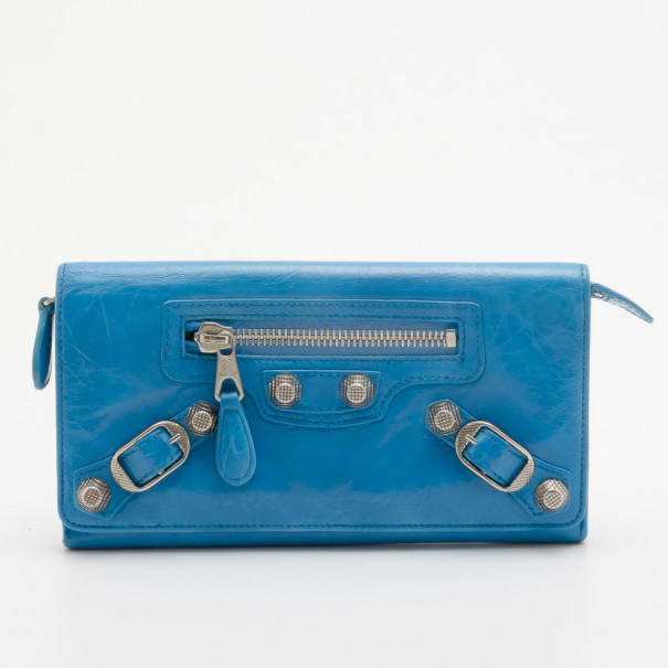 مملوكة مسبقًا Balenciaga Blue Leather Classic Money Wallet