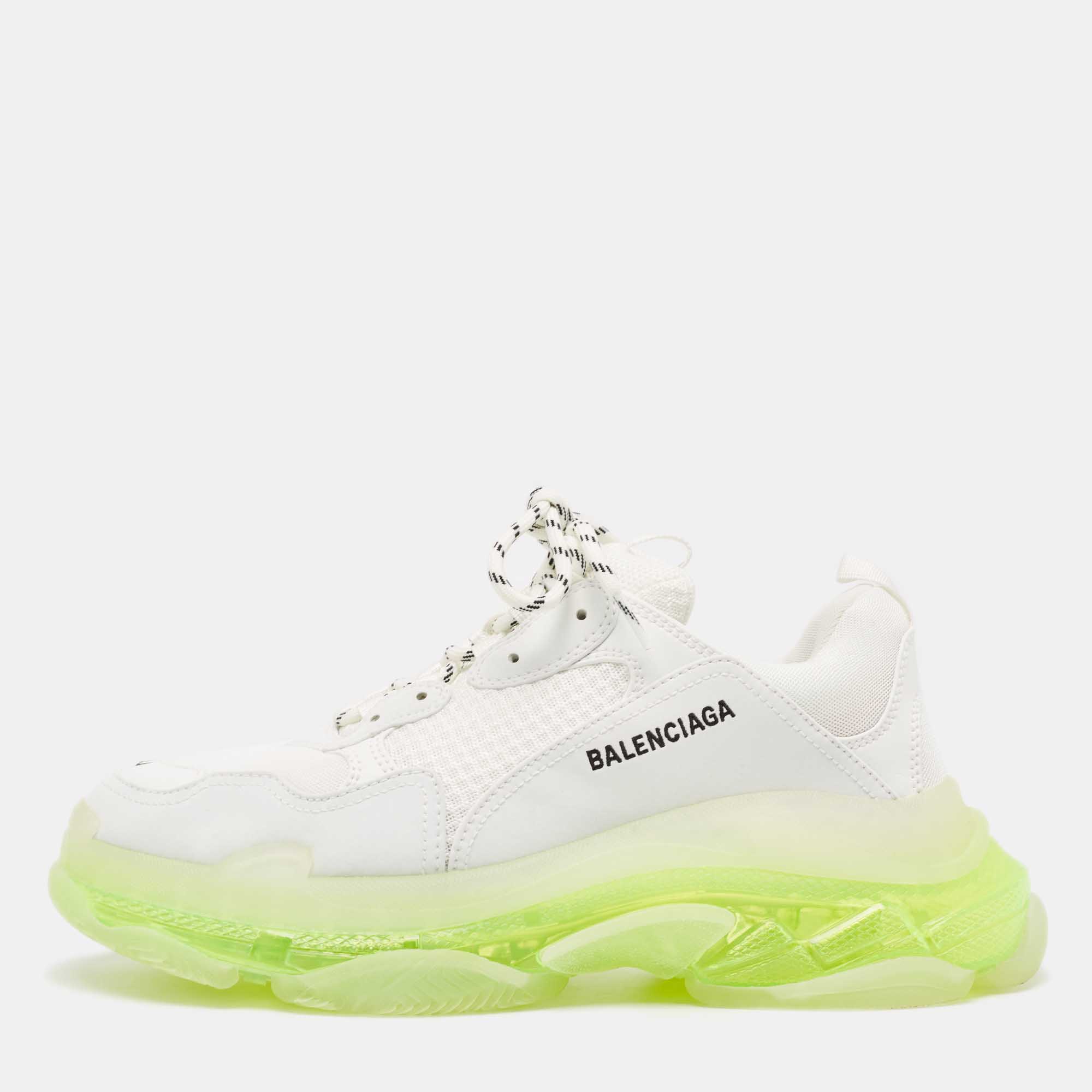 

Balenciaga White Faux Leather and Mesh Triple S Clear Sneakers Size