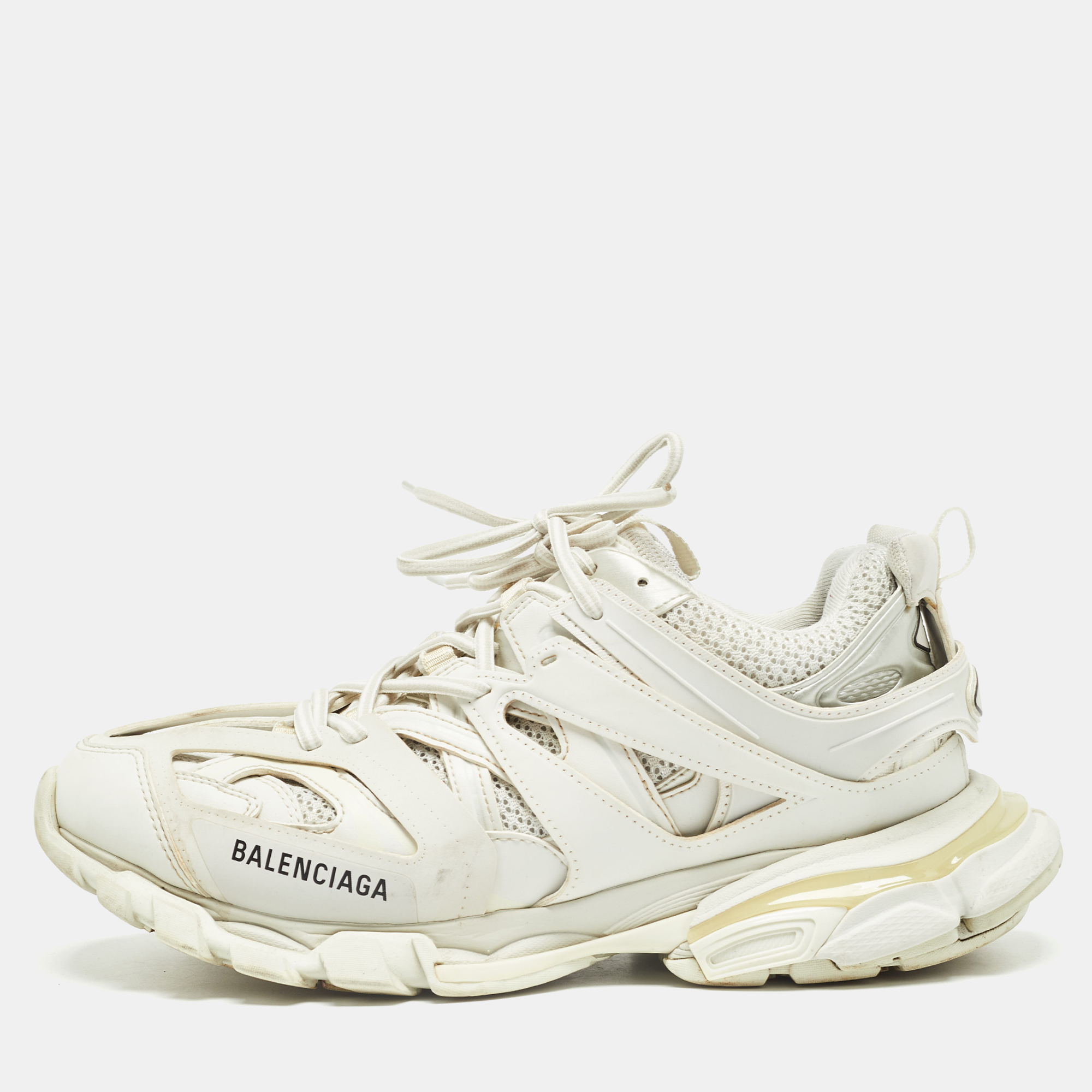 

Balenciaga Grey/White Faux Leather and Mesh Sneakers Size