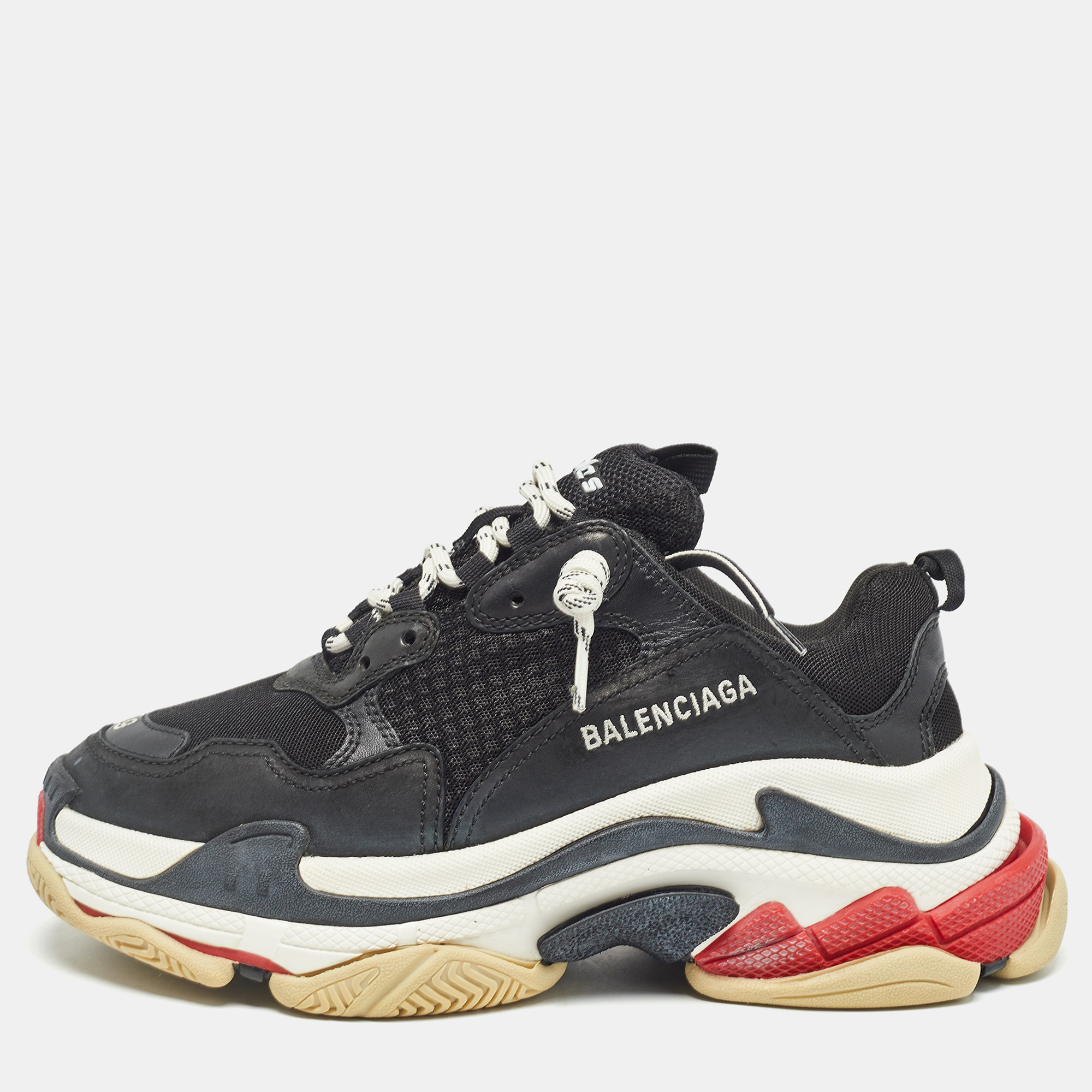 

Balenciaga Black Mesh and Leather Triple S Sneakers Size