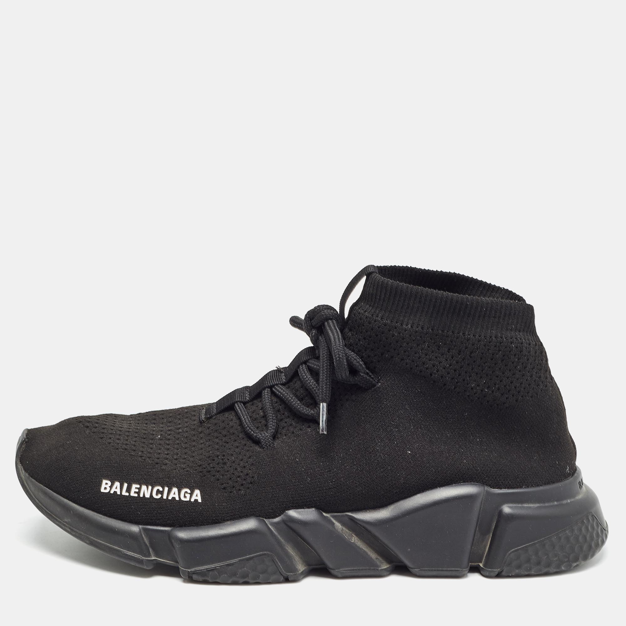 Pre-owned Balenciaga Black Knit Fabric Speed Trainer Sneakers Size 42