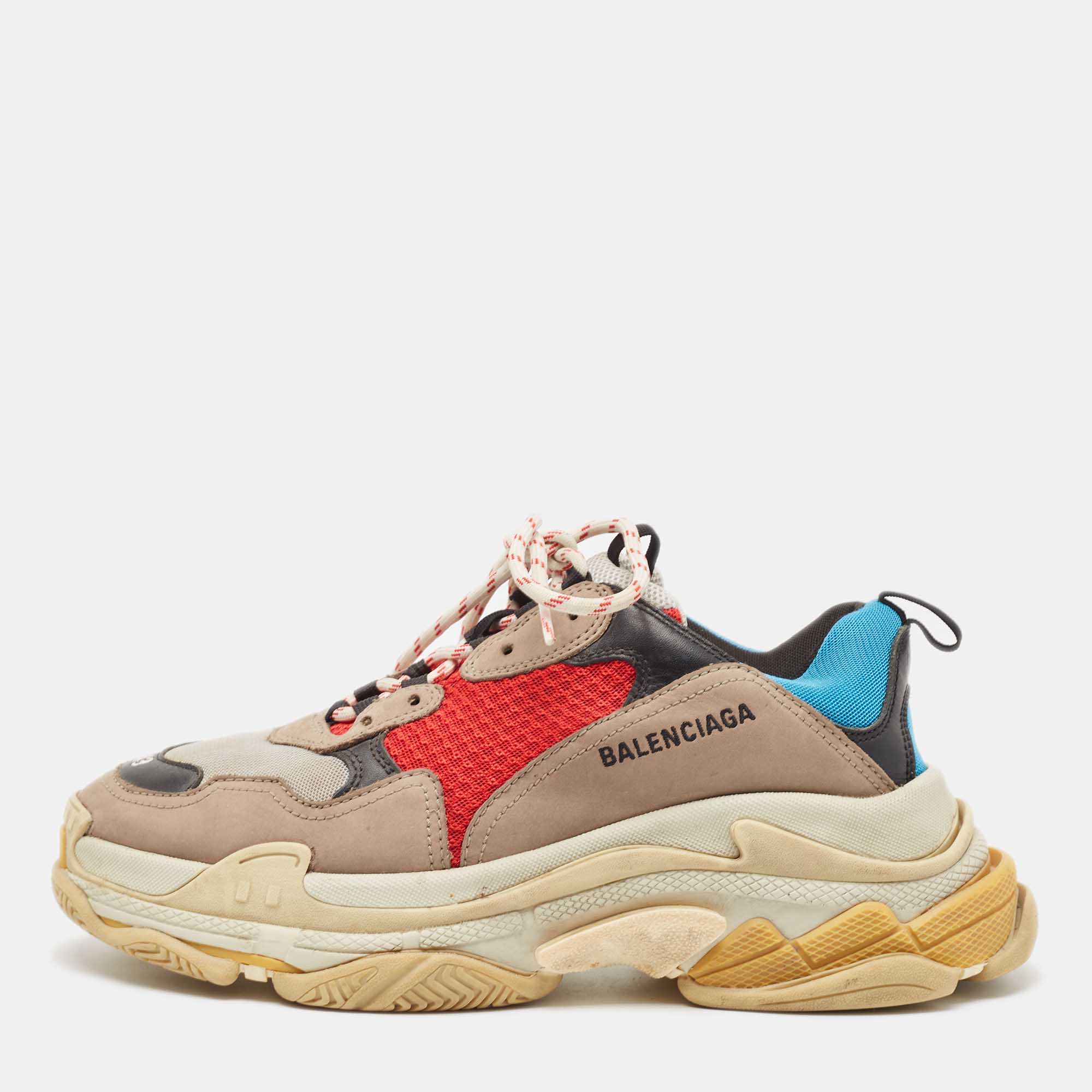 

Balenciaga Multicolor Nubuck Leather and Mesh Triple S Sneakers Size