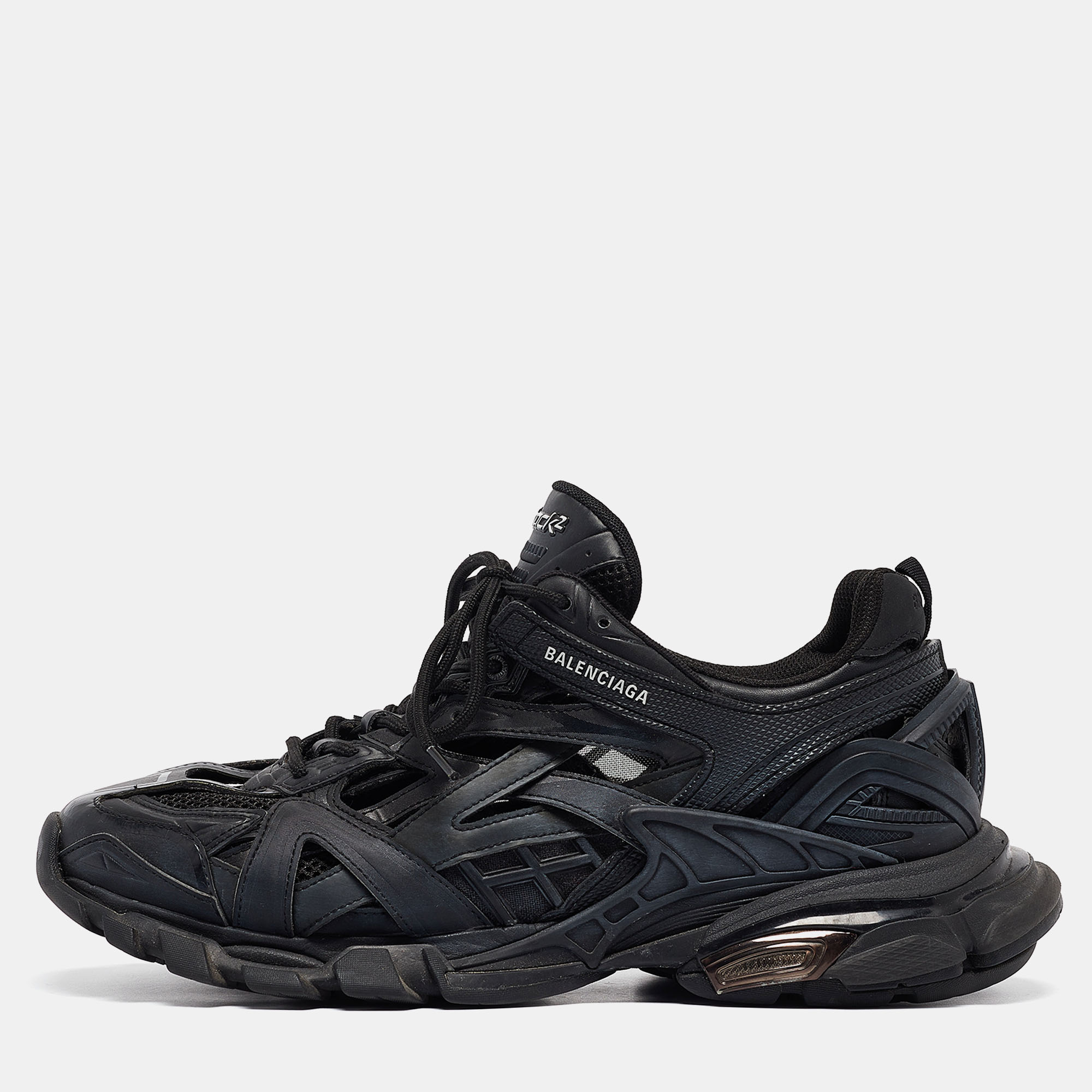 

Balenciaga Black Faux Leather and Mesh Track 2 Sneakers Size