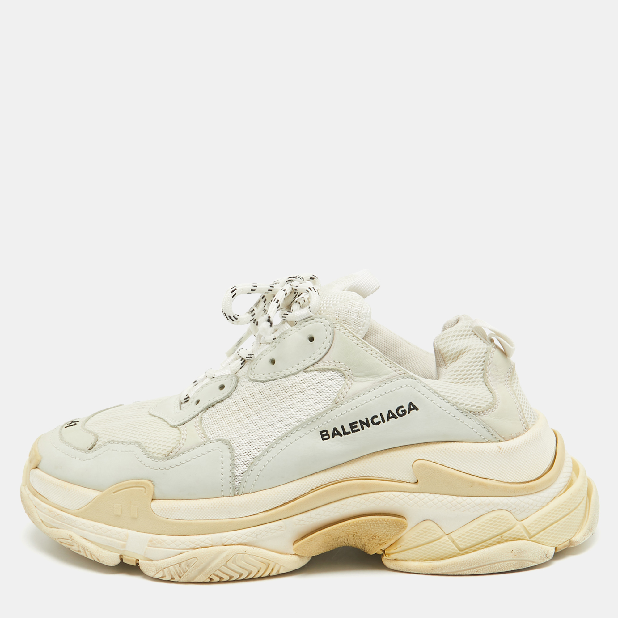 

Balenciaga White Mesh and Leather Triple S Sneakers Size