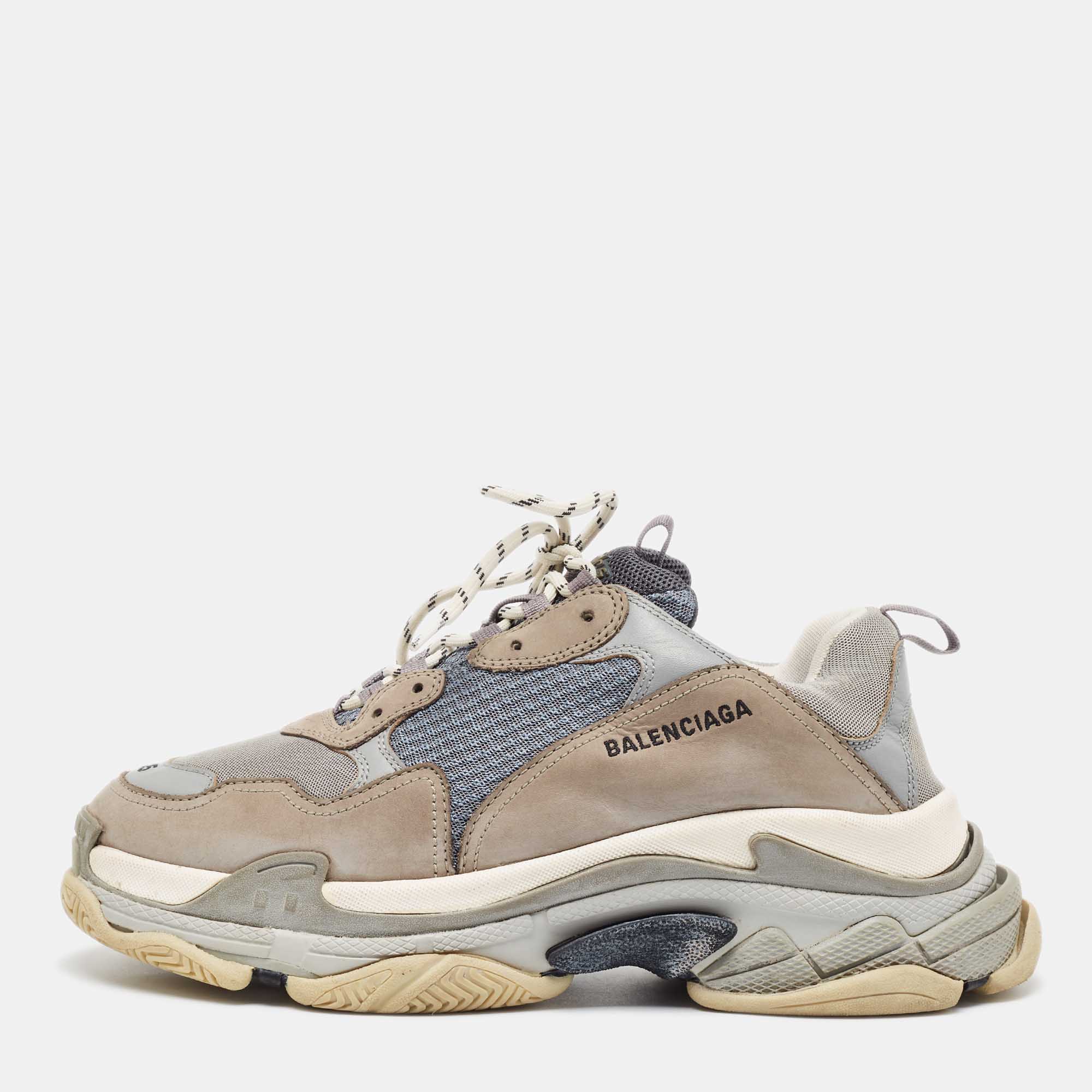 

Balenciaga Grey/Blue Leather and Mesh Triple S Sneakers Size