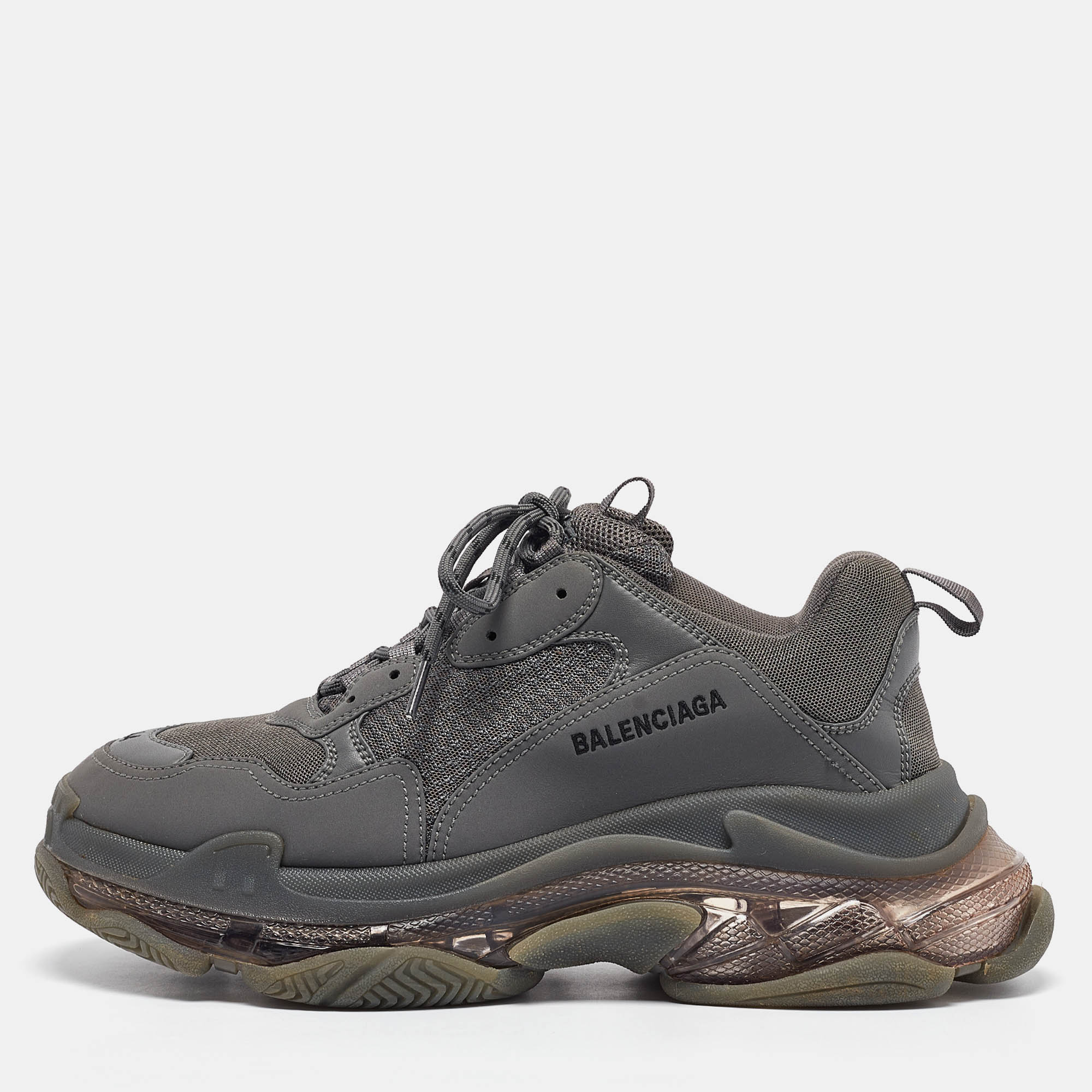 

Balenciaga Grey Faux Leather and Mesh Triple S Lace Up Sneakers Size