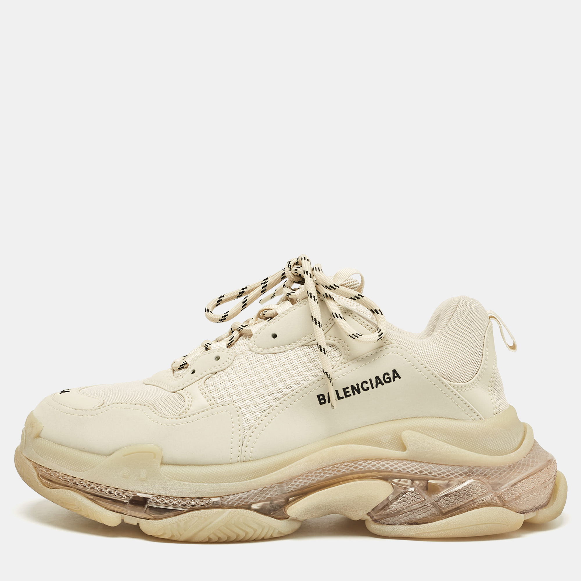 

Balenciaga Cream Faux Leather and Mesh Triple S Lace Up Sneakers Size