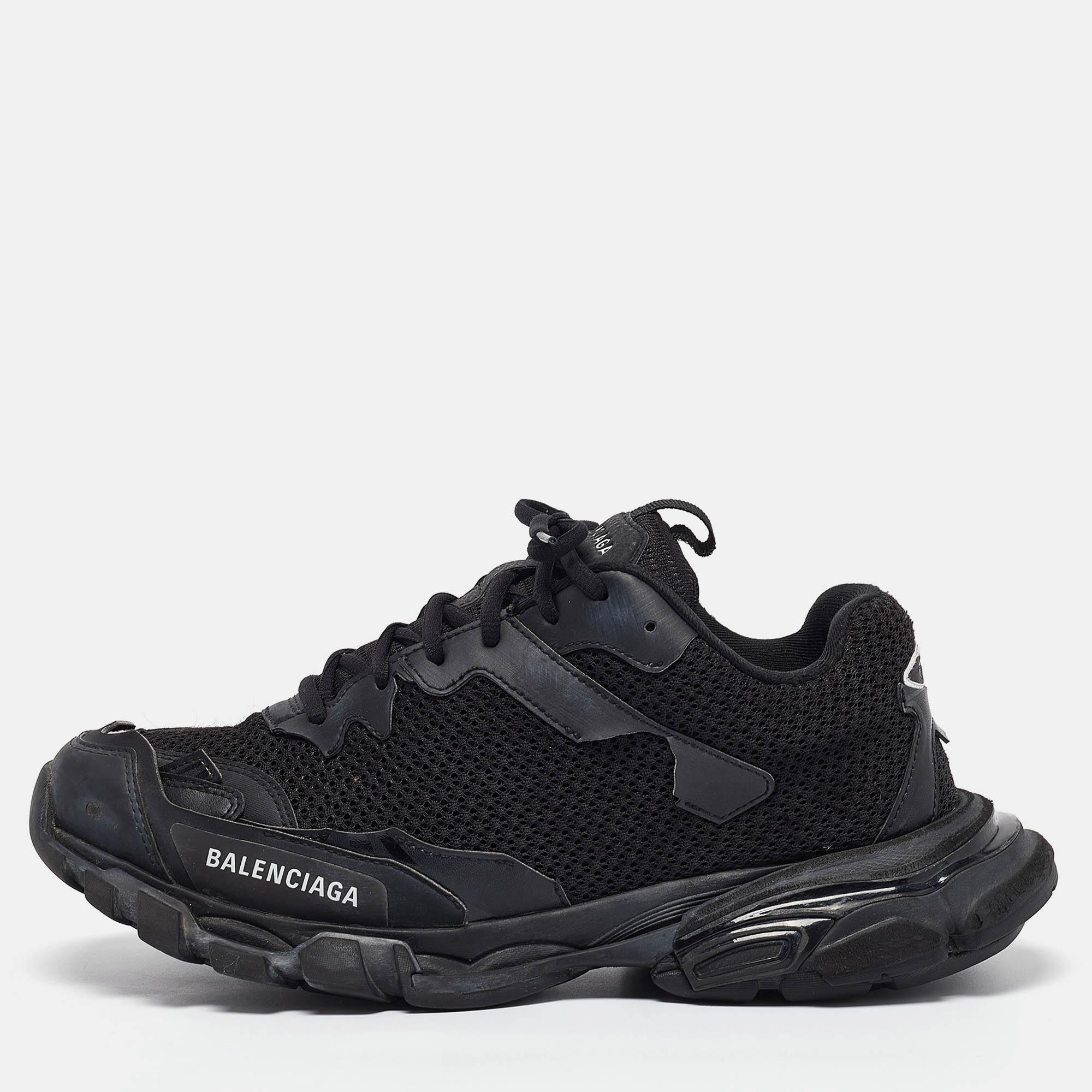 

Balenciaga Black Faux Leather and Mesh Track 3 Sneakers Size