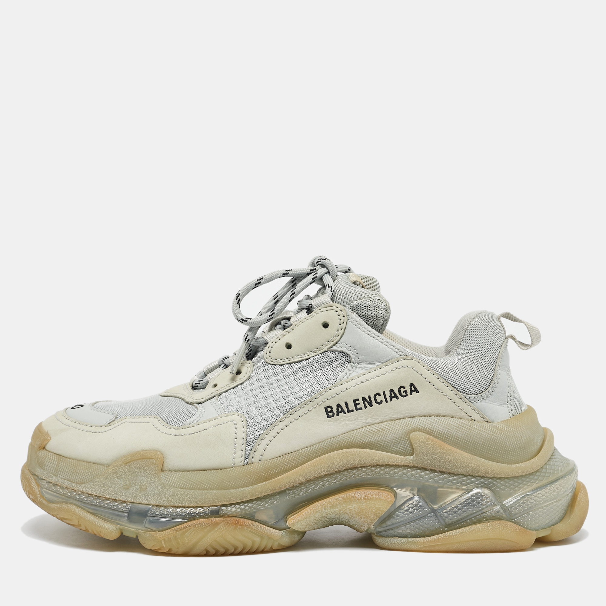 

Balenciaga Grey Mesh and Nubuck Leather Triple S Clear Lace Up Sneakers Size