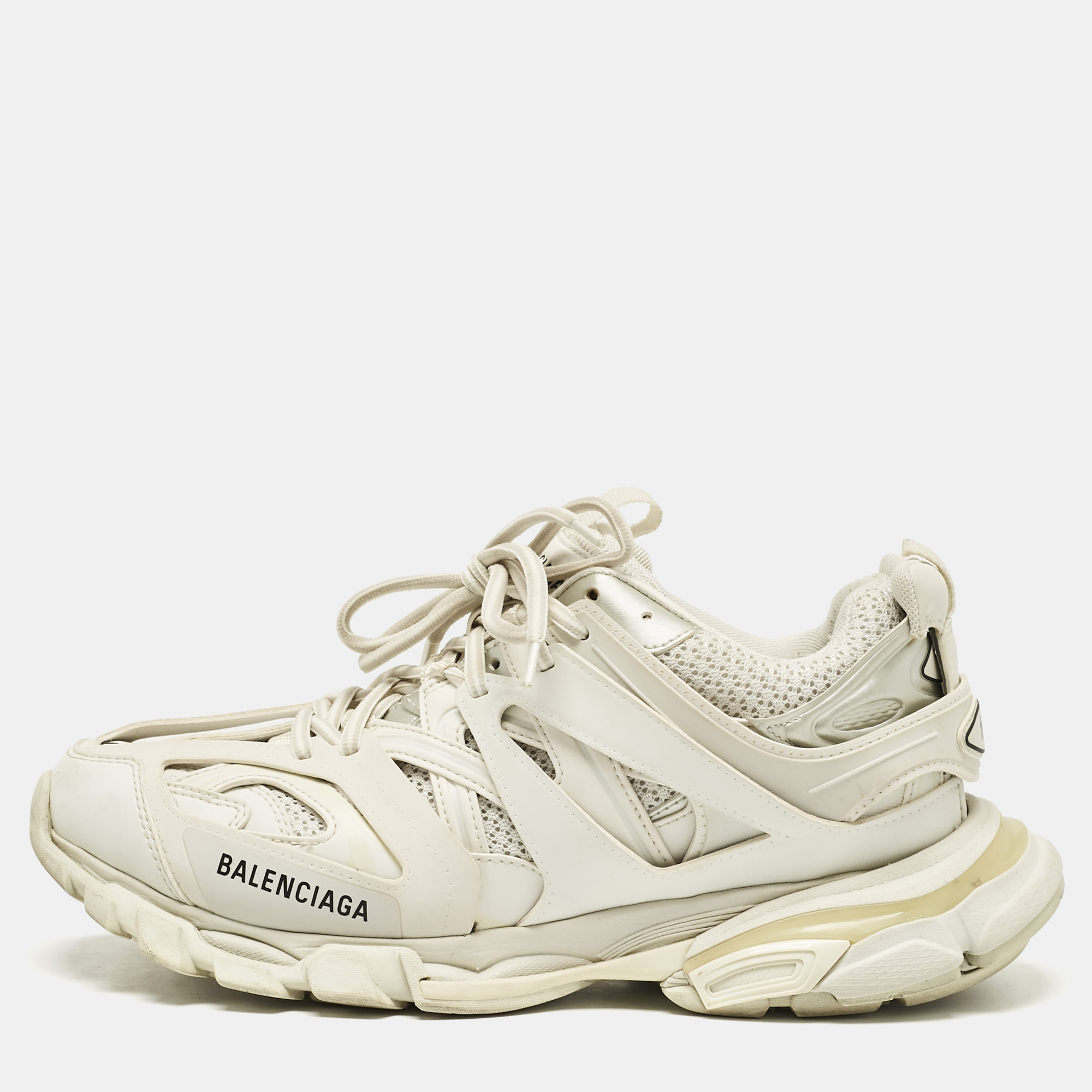 

Balenciaga White Faux Leather and Mesh Track Lace Up Sneakers Size