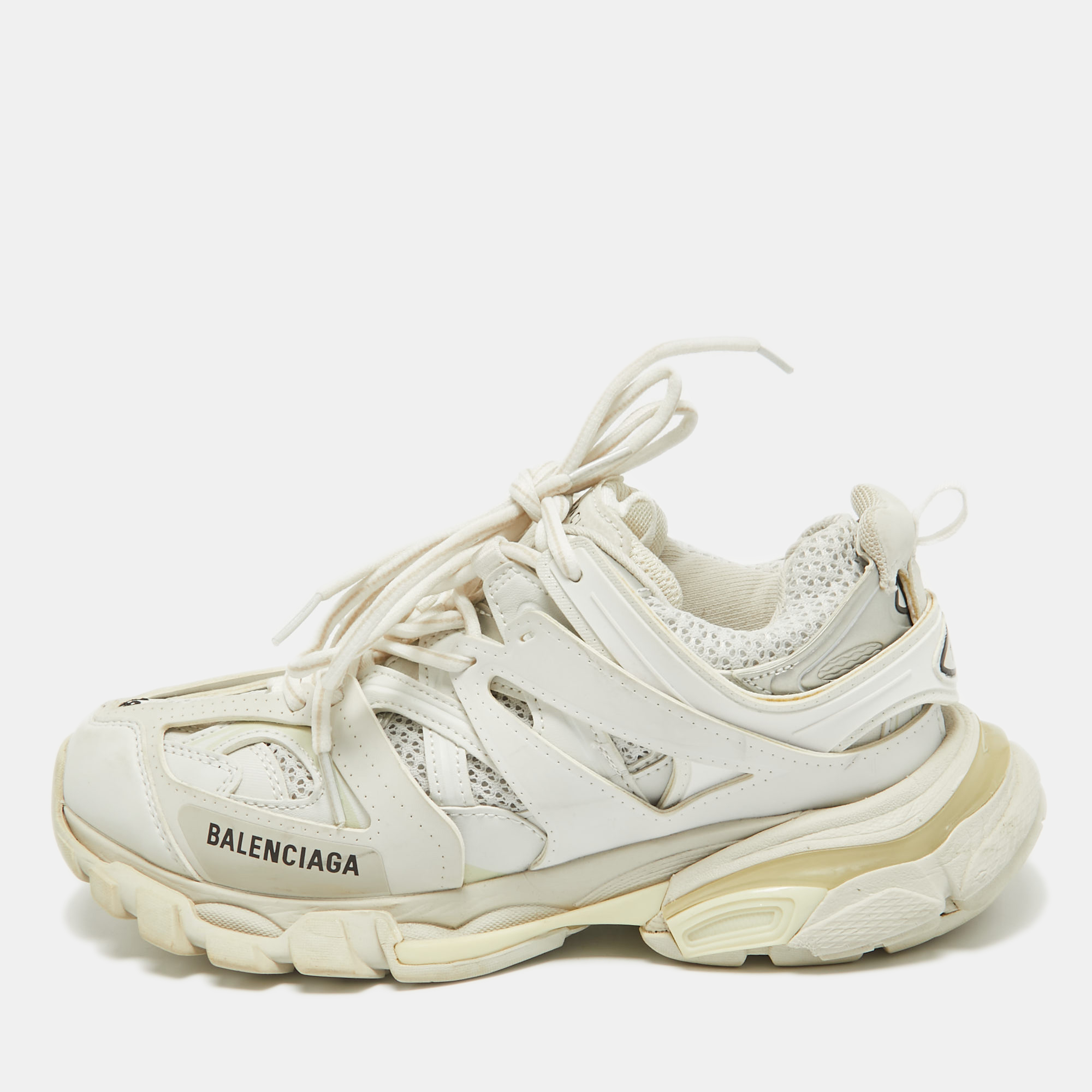 

Balenciaga Cream Faux Leather and Mesh Track Lace Up Sneakers Size