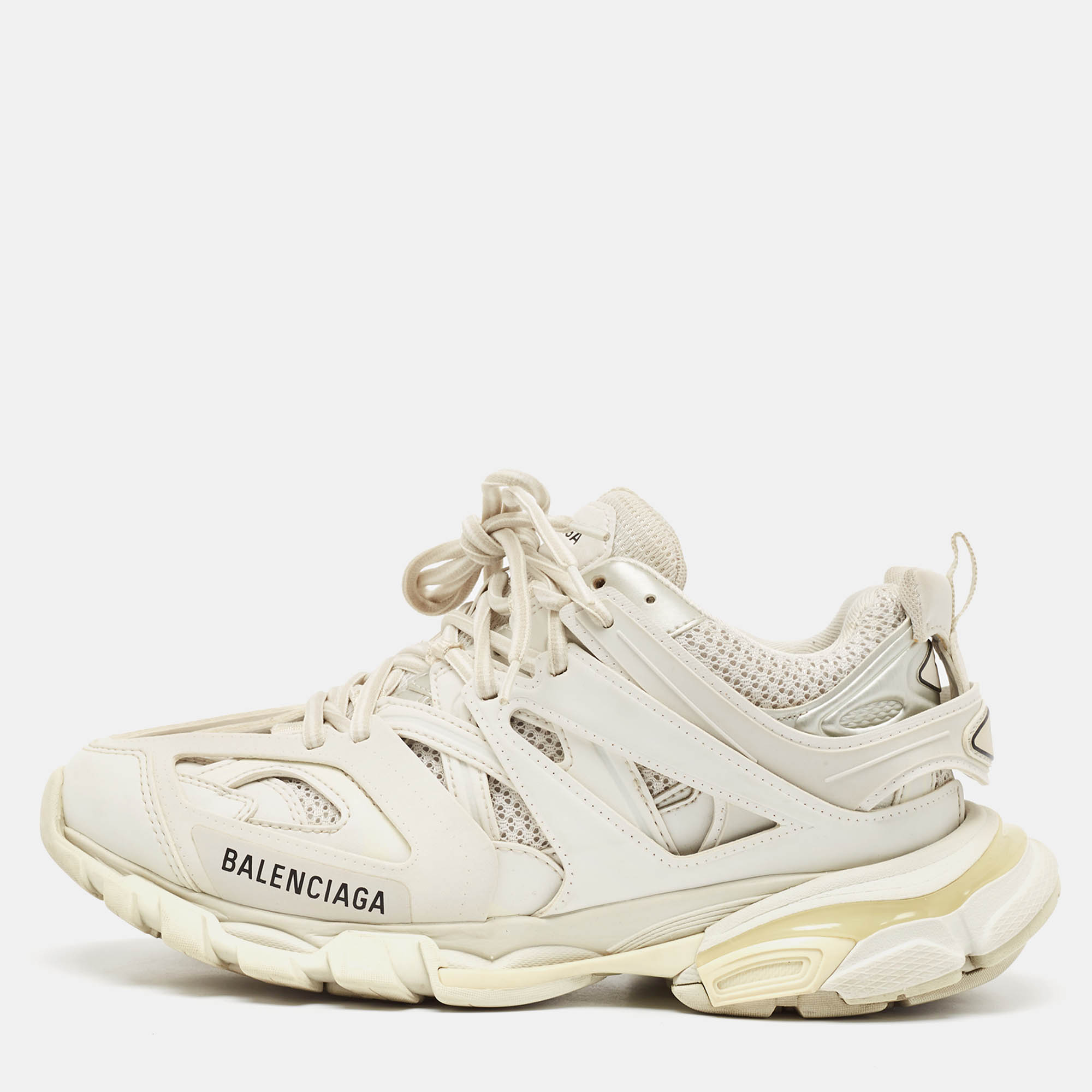 

Balenciaga Grey Faux Leather and Mesh Track Sneakers Size