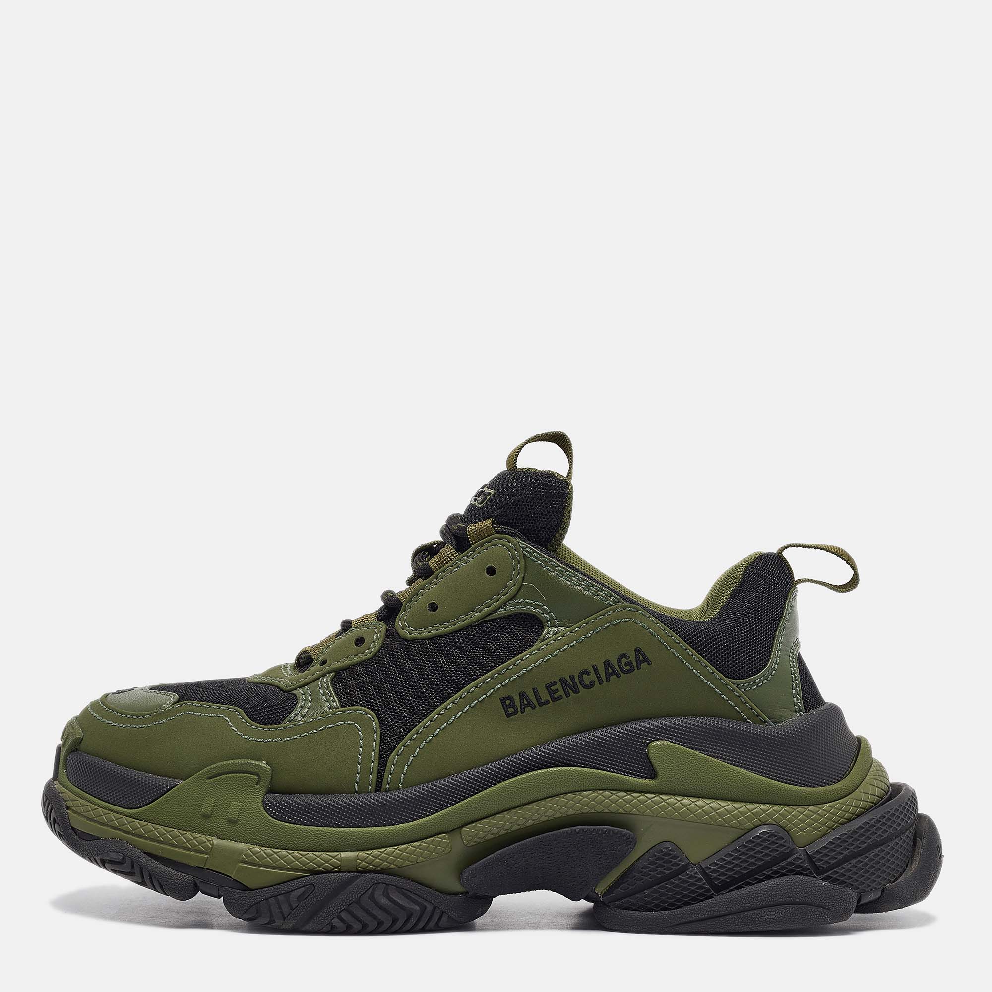 

Balenciaga Green/Black Leather and Mesh Triple S Sneakers Size