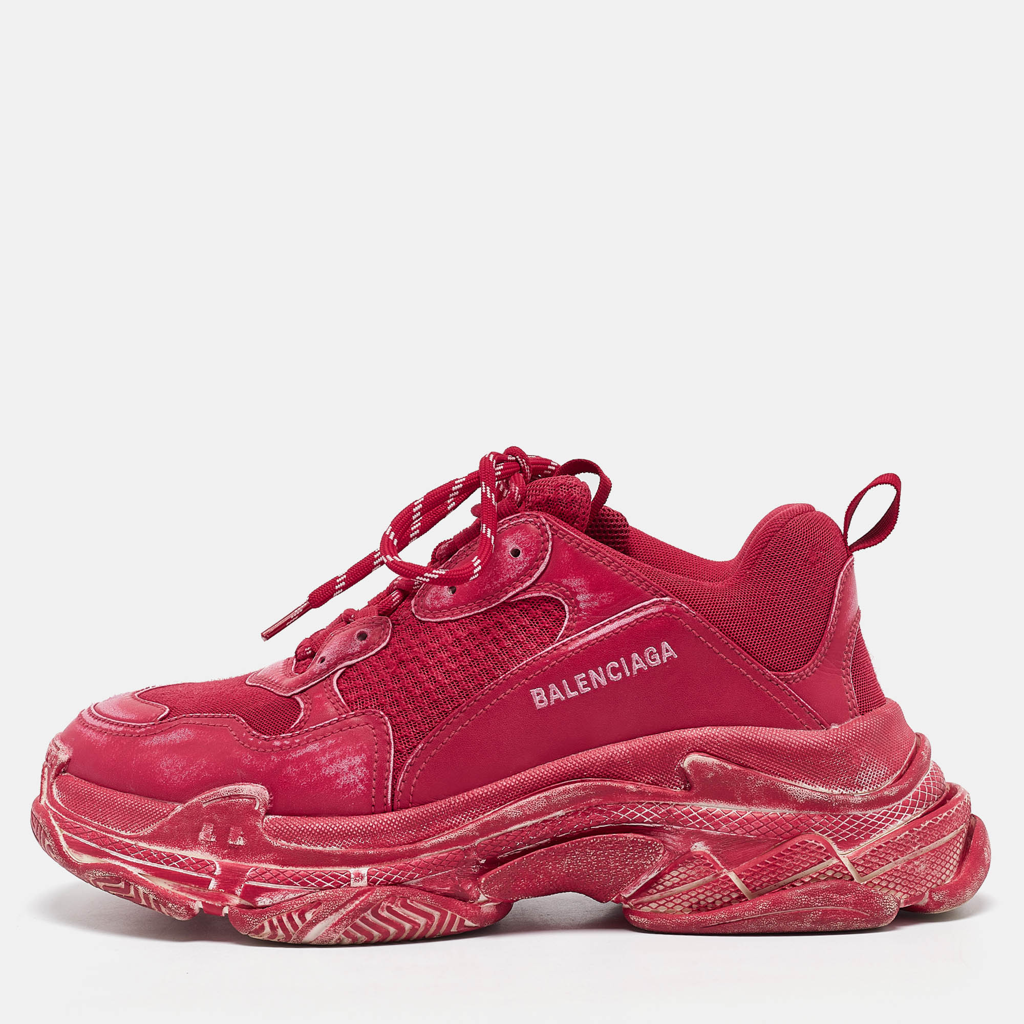 

Balenciaga Red Mesh and Faux Leather Triple S Low Top Sneakers Size