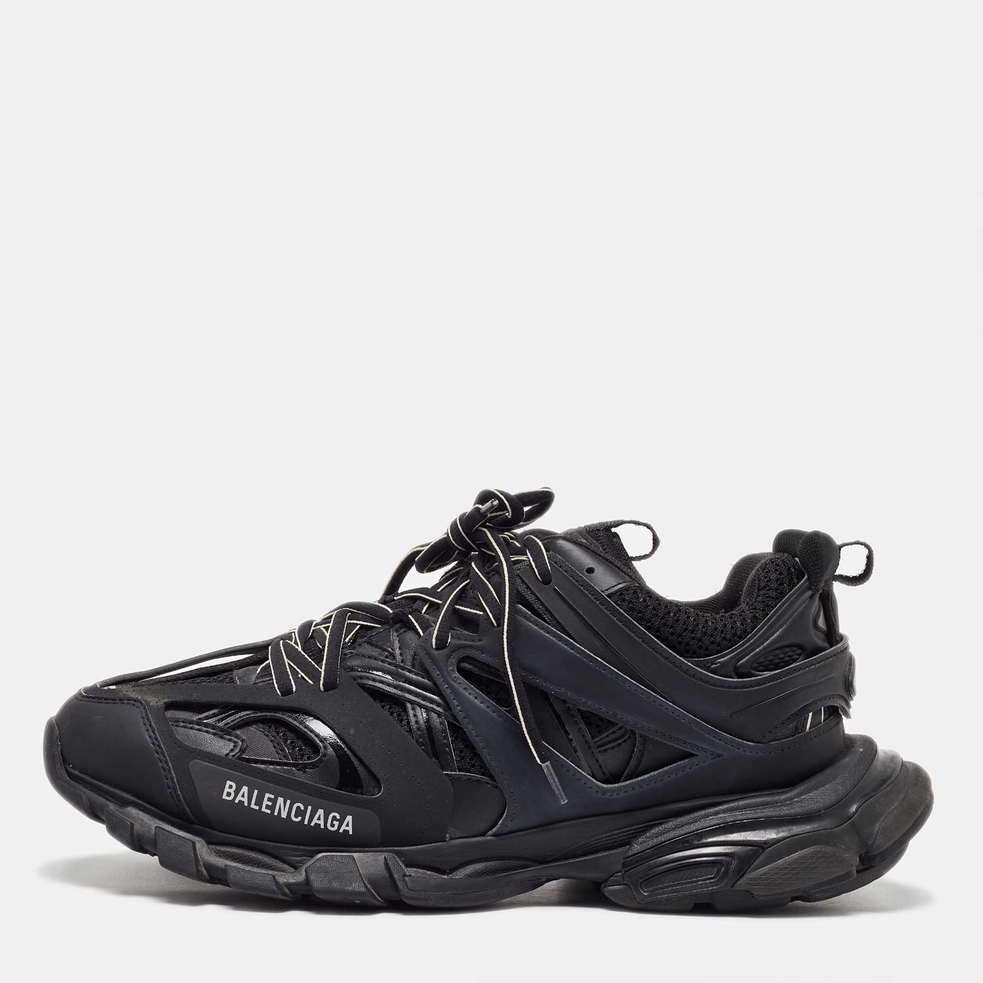 

Balenciaga Black Faux Leather and Mesh Track Sneakers Size