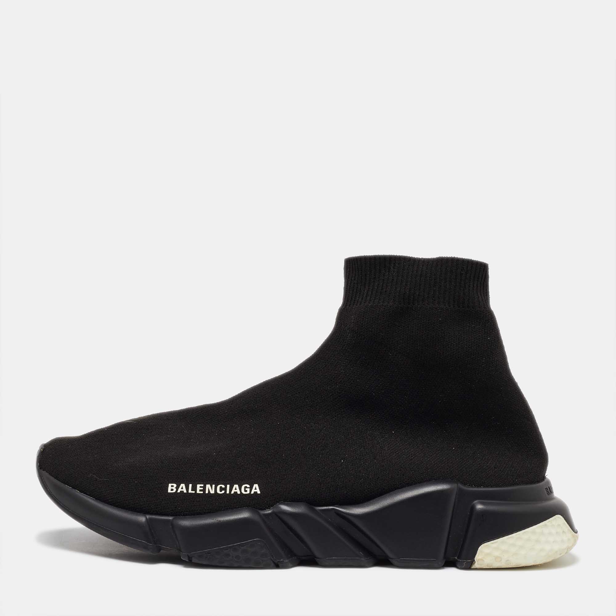 

Balenciaga Black Knit Fabric Speed Trainer High Top Sneakers Size