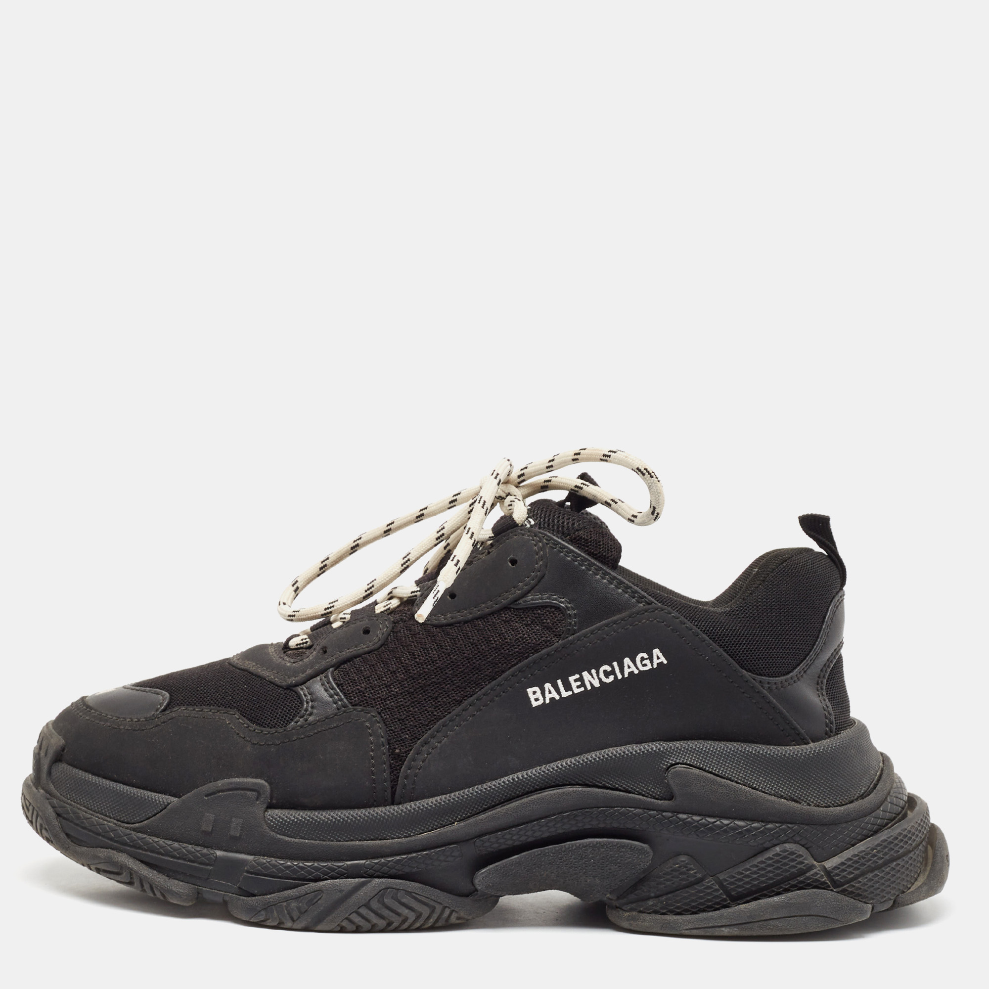 

Balenciaga Black Leather and Mesh Triple S Sneakers Size