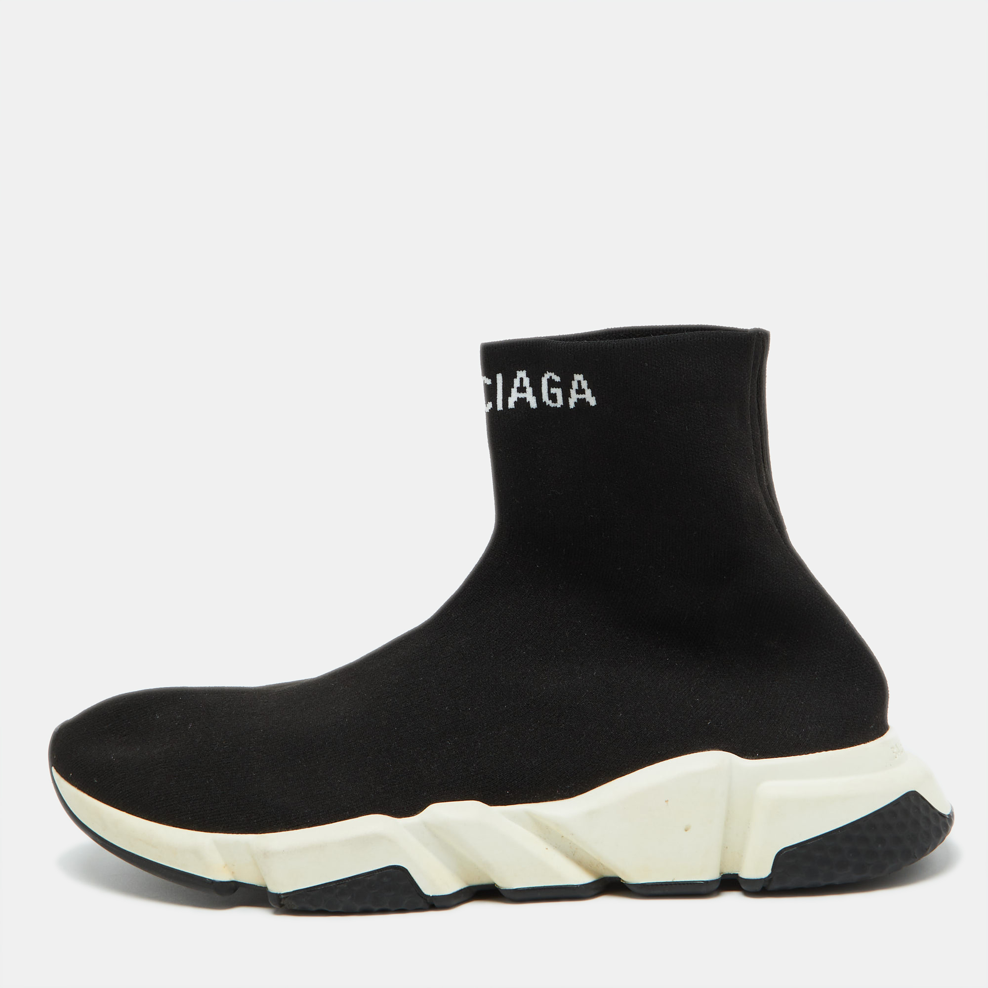 

Balenciaga Black Knit Fabric Speed Trainer Slip on High Top Sneakers Size