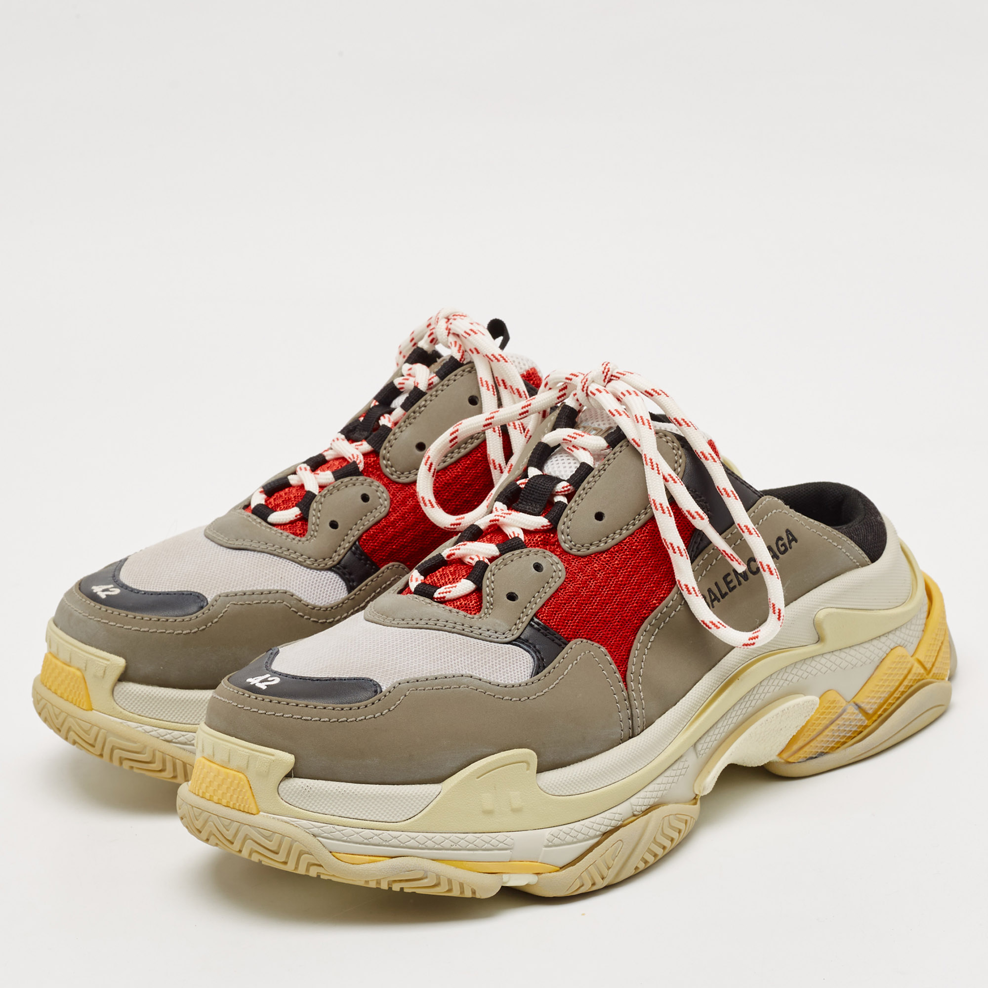 Balenciaga Multicolor Faux Leather and Mesh Triple S Sneaker Mules Size 42 