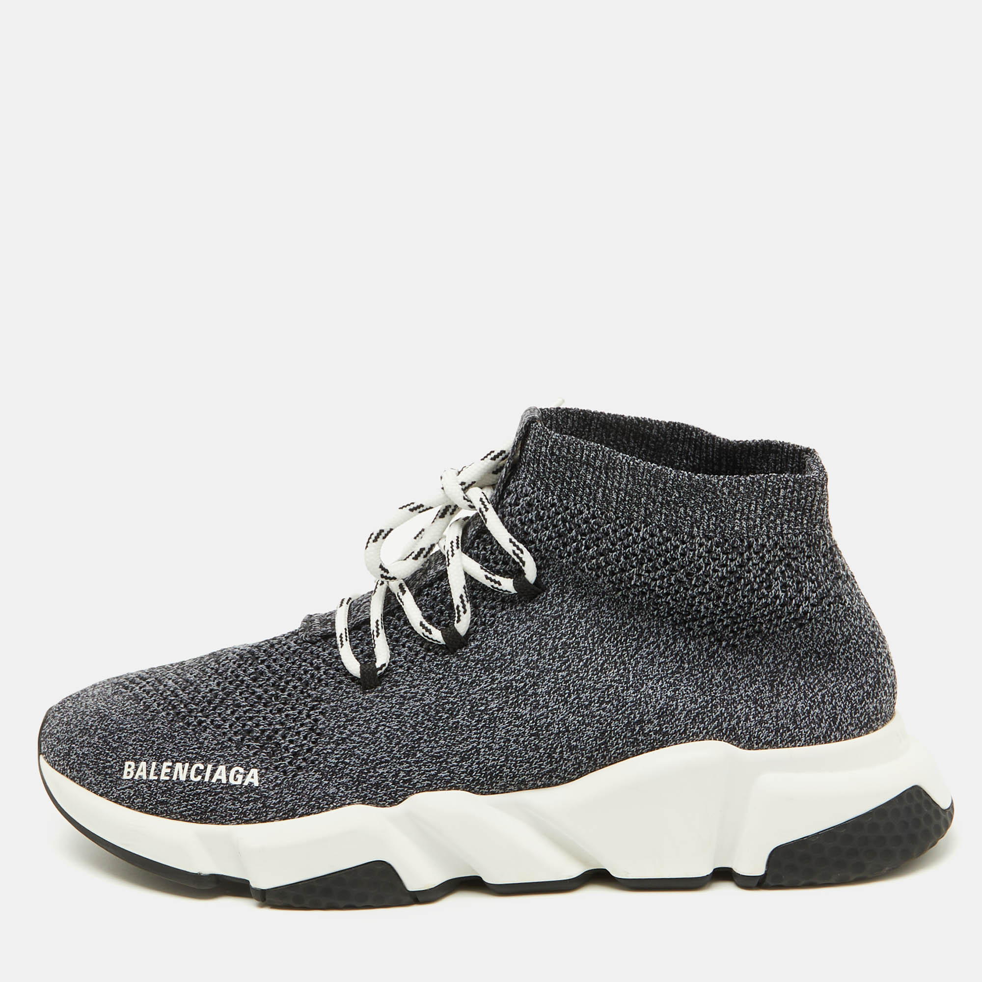 

Balenciaga Grey/Black Knit Fabric Speed Trainer High Top Sneakers Size