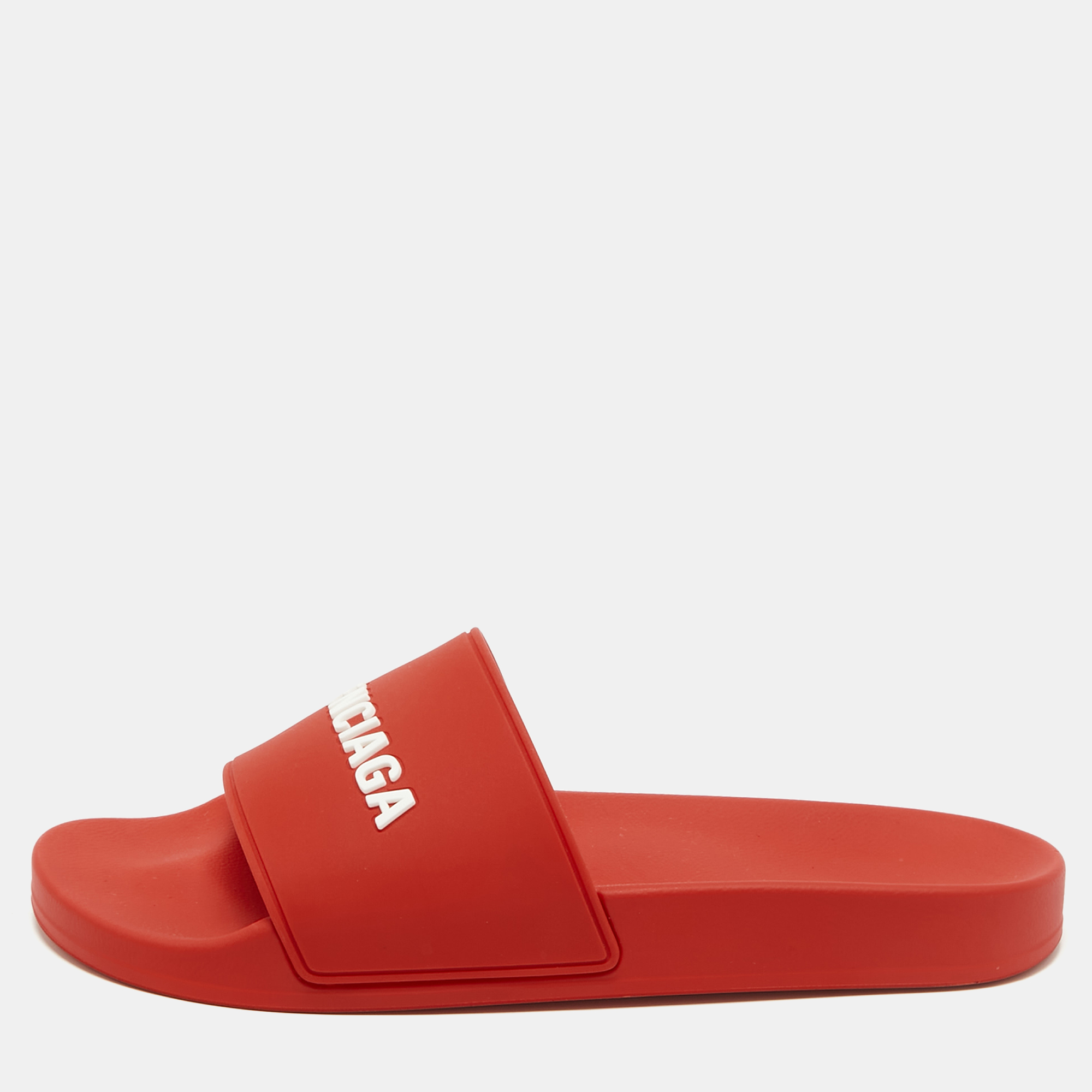 

Balenciaga Red Rubber Logo Pool Slides Size