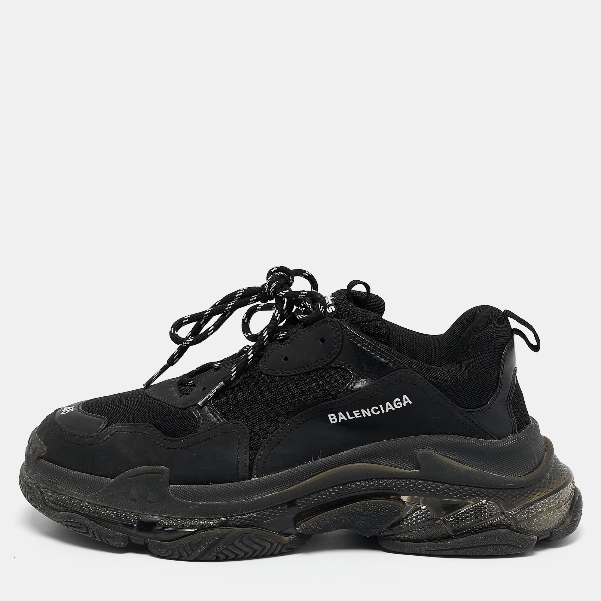 

Balenciaga Black Faux Leather and Mesh Triple S Lace Up Sneakers Size