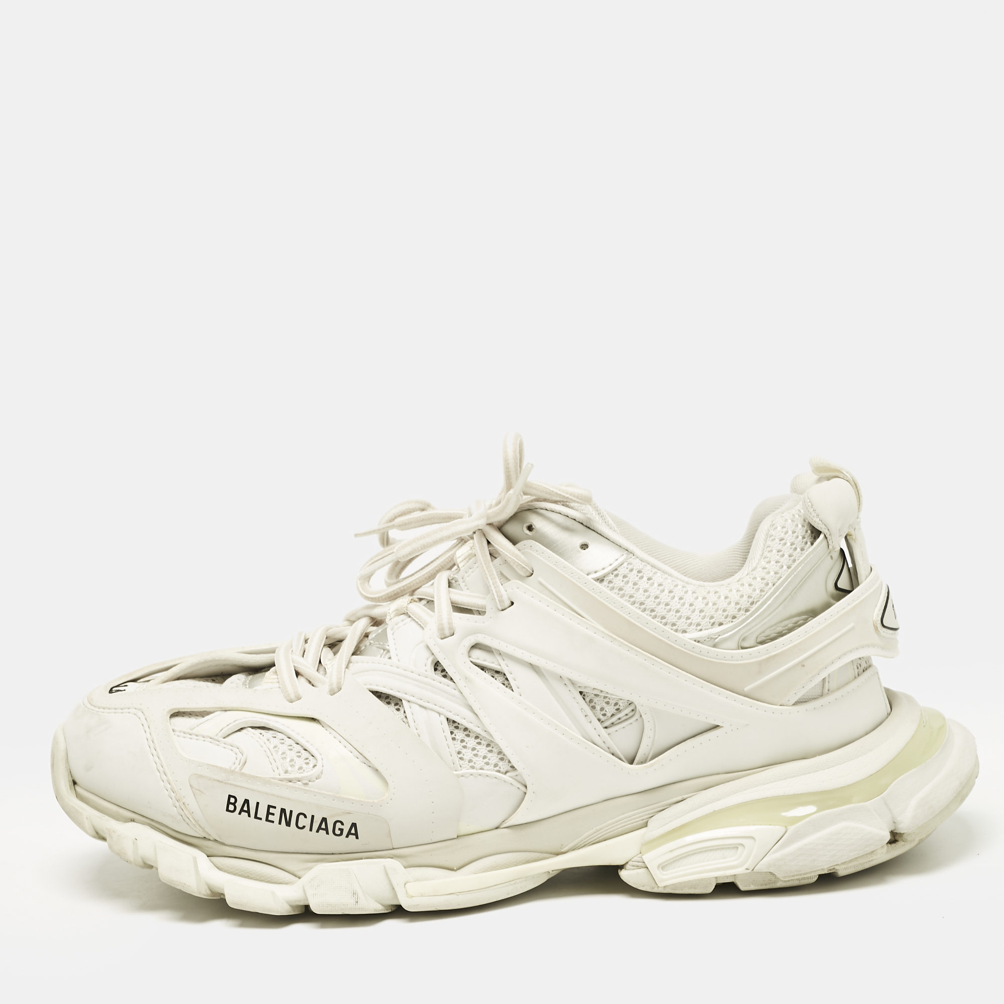 

Balenciaga White Faux Leather and Mesh Track Sneakers Size