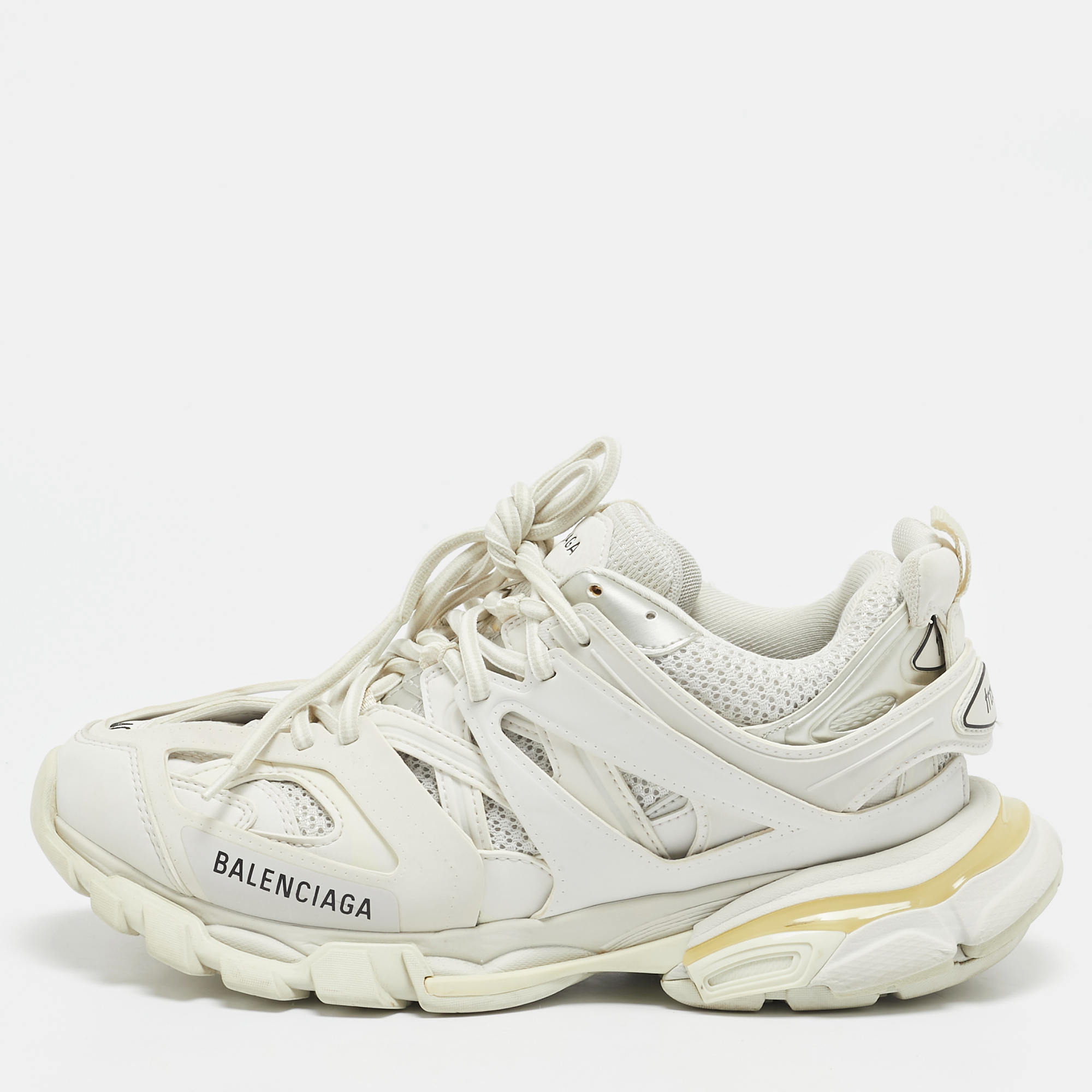 

Balenciaga White Leather and Fabric Track Sneakers Size