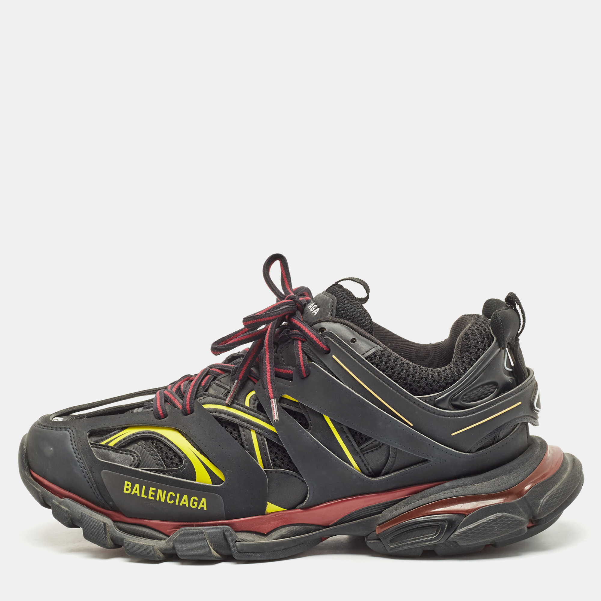 

Balenciaga Black Faux Leather and Mesh Track Sneakers Size