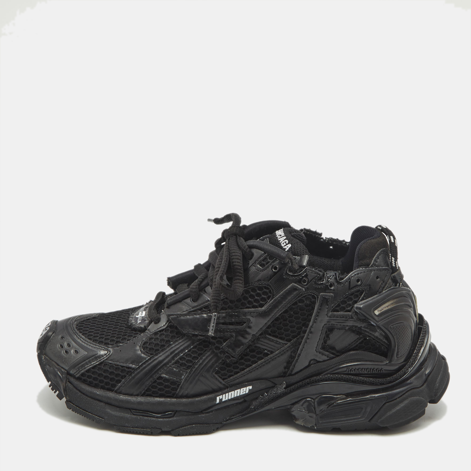 

Balenciaga Black Mesh and Faux Leather Runner Sneakers Size