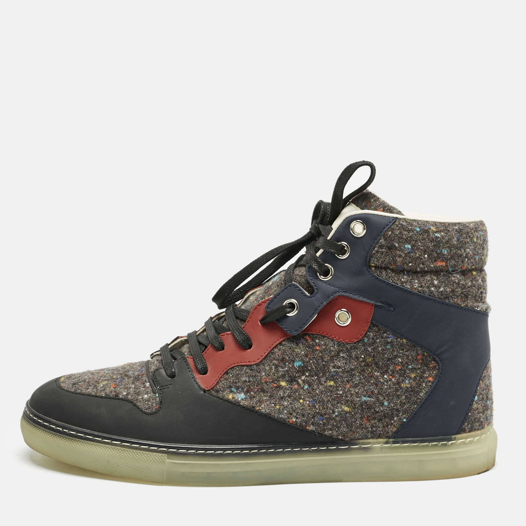 

Balenciaga Multicolor Leather and Wool High Top Sneakers Size