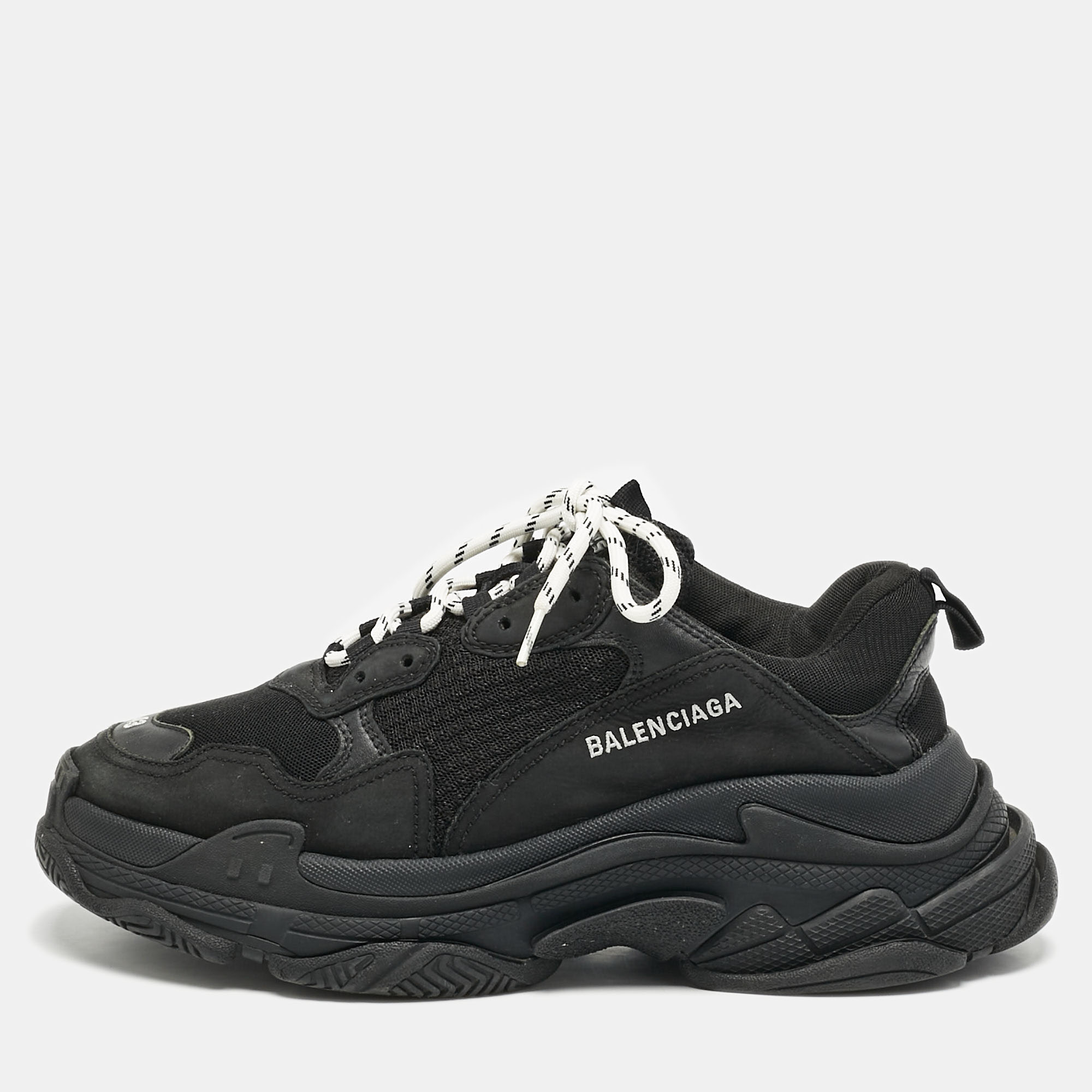 

Balenciaga Black Faux Leather and Mesh Triple S Low Top Sneakers Size