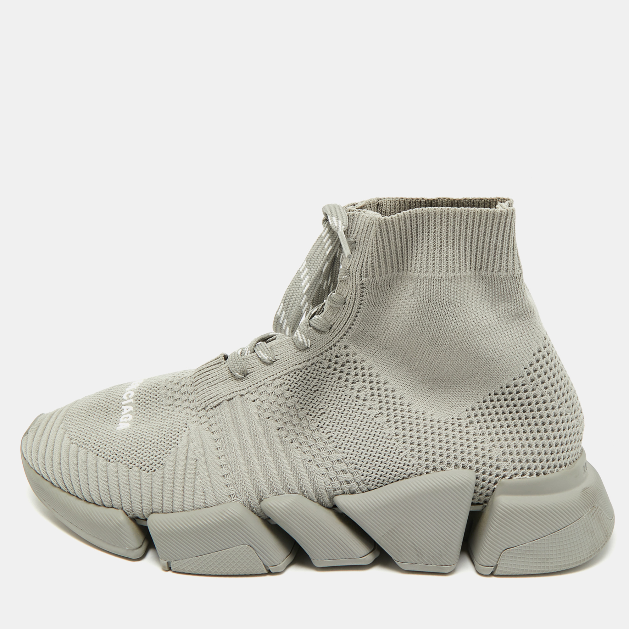 

Balenciaga Grey Knit Fabric Speed 2.0 Lace Up Sneakers Size