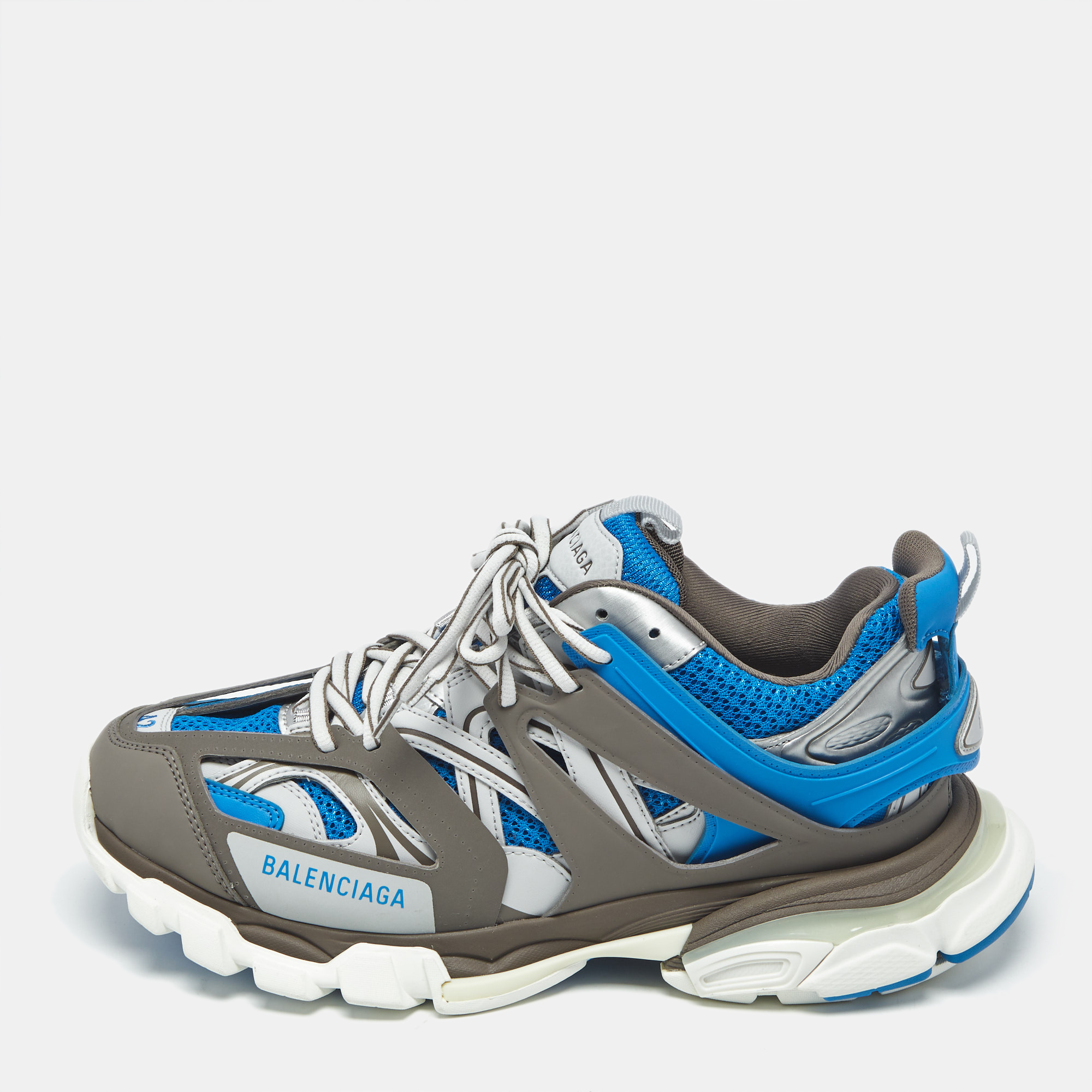 

Balenciaga Blue/Grey Faux Leather and Mesh Track Sneakers Size
