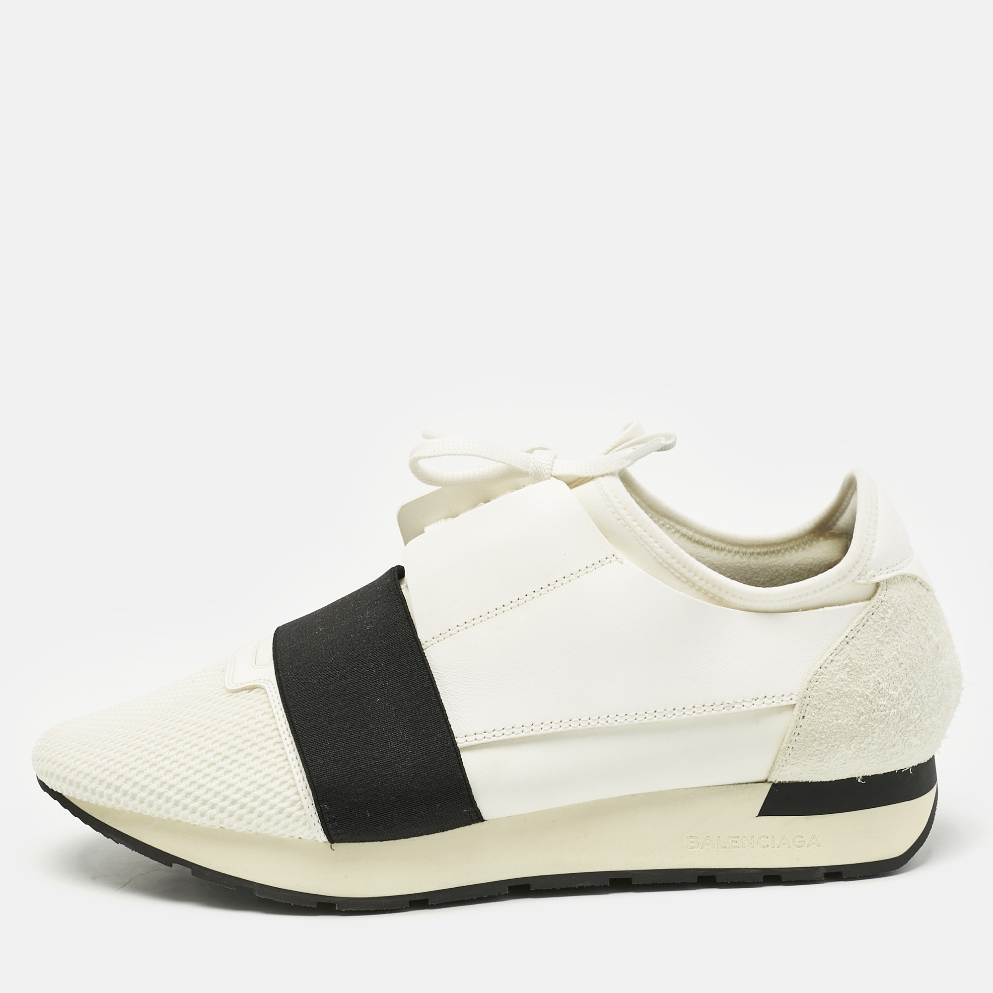 

Balenciaga White/Black Leather and Mesh Race Runner Sneakers Size