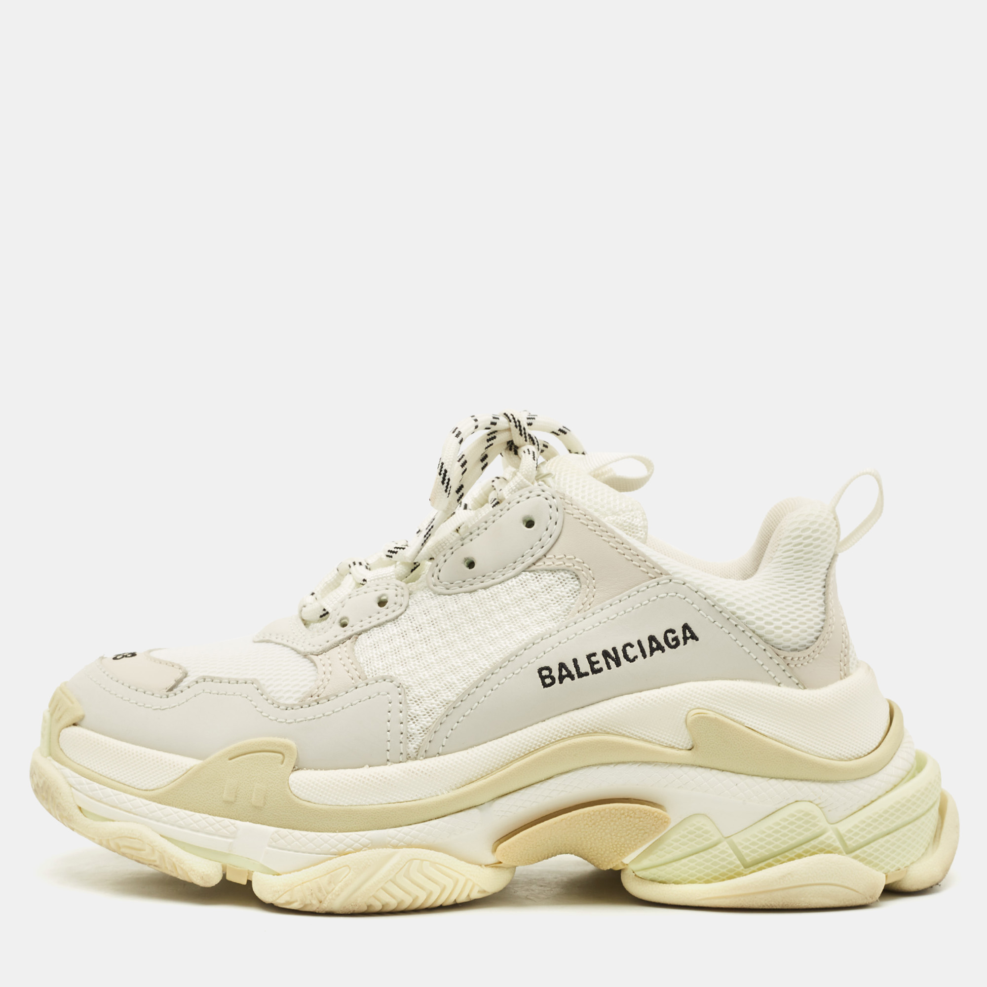 

Balenciaga White Leather and Mesh Triple S Sneakers Size