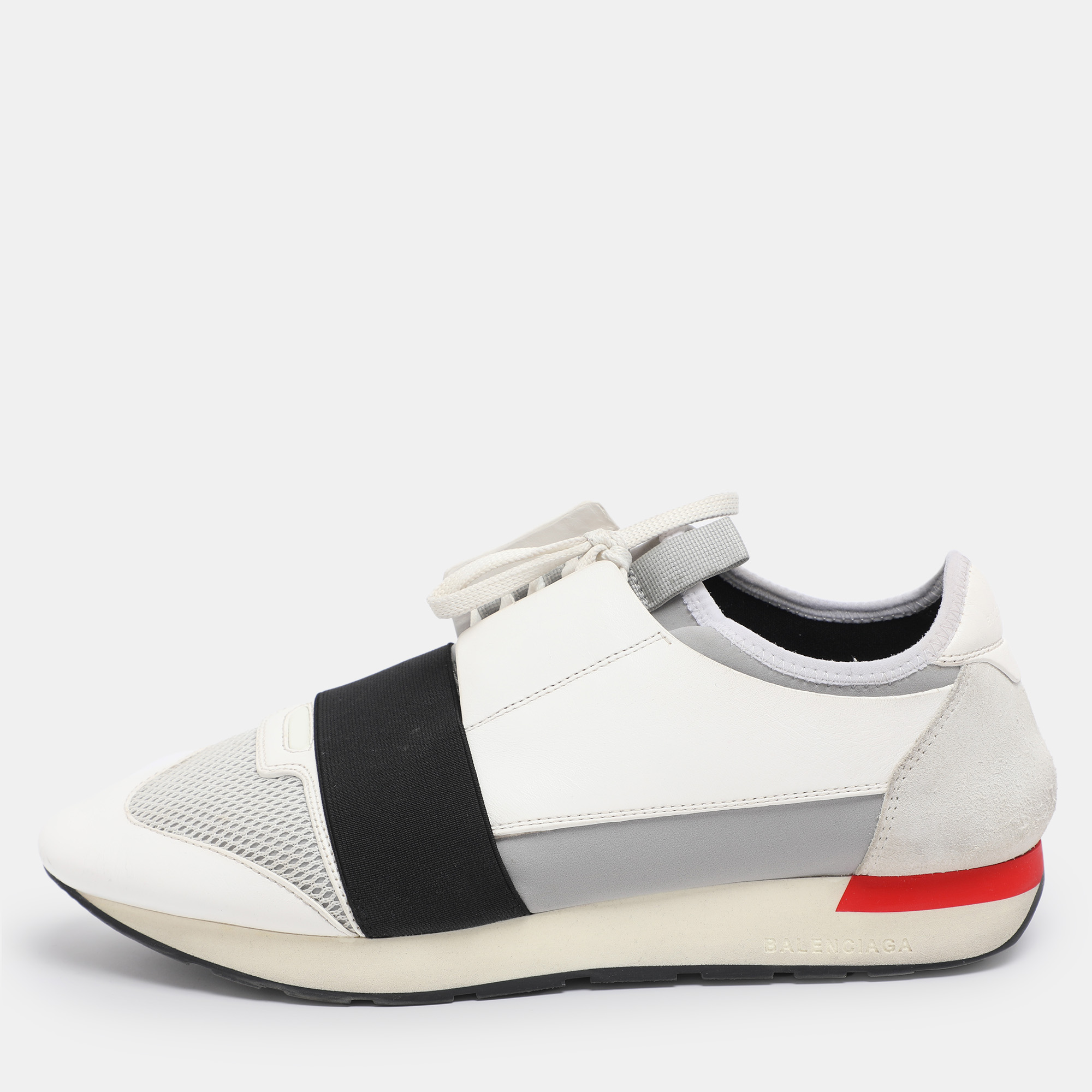 

Balenciaga White Leather and Mesh Race Runner Low Top Sneakers Size