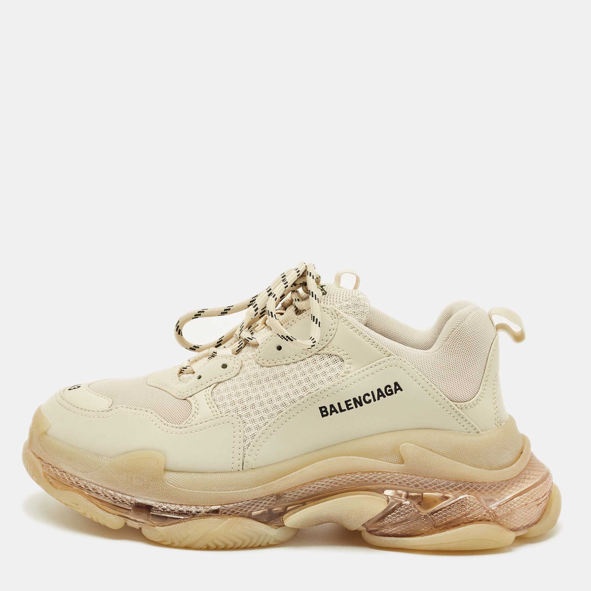 

Balenciaga Cream Leather and Mesh Triple S Low Top Sneakers Size