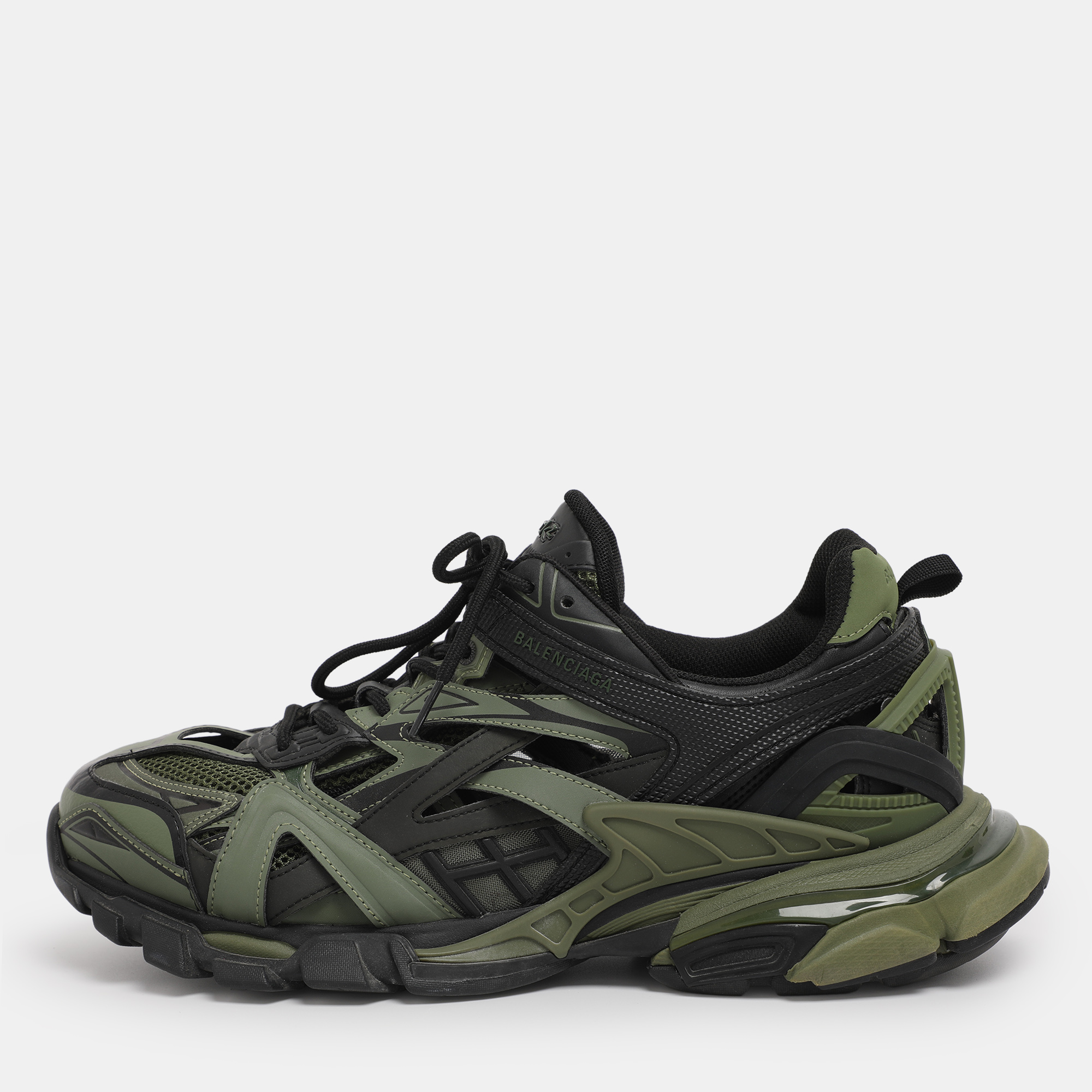 

Balenciaga Green/Black Faux Leather and Mesh Track 2 Sneakers Size