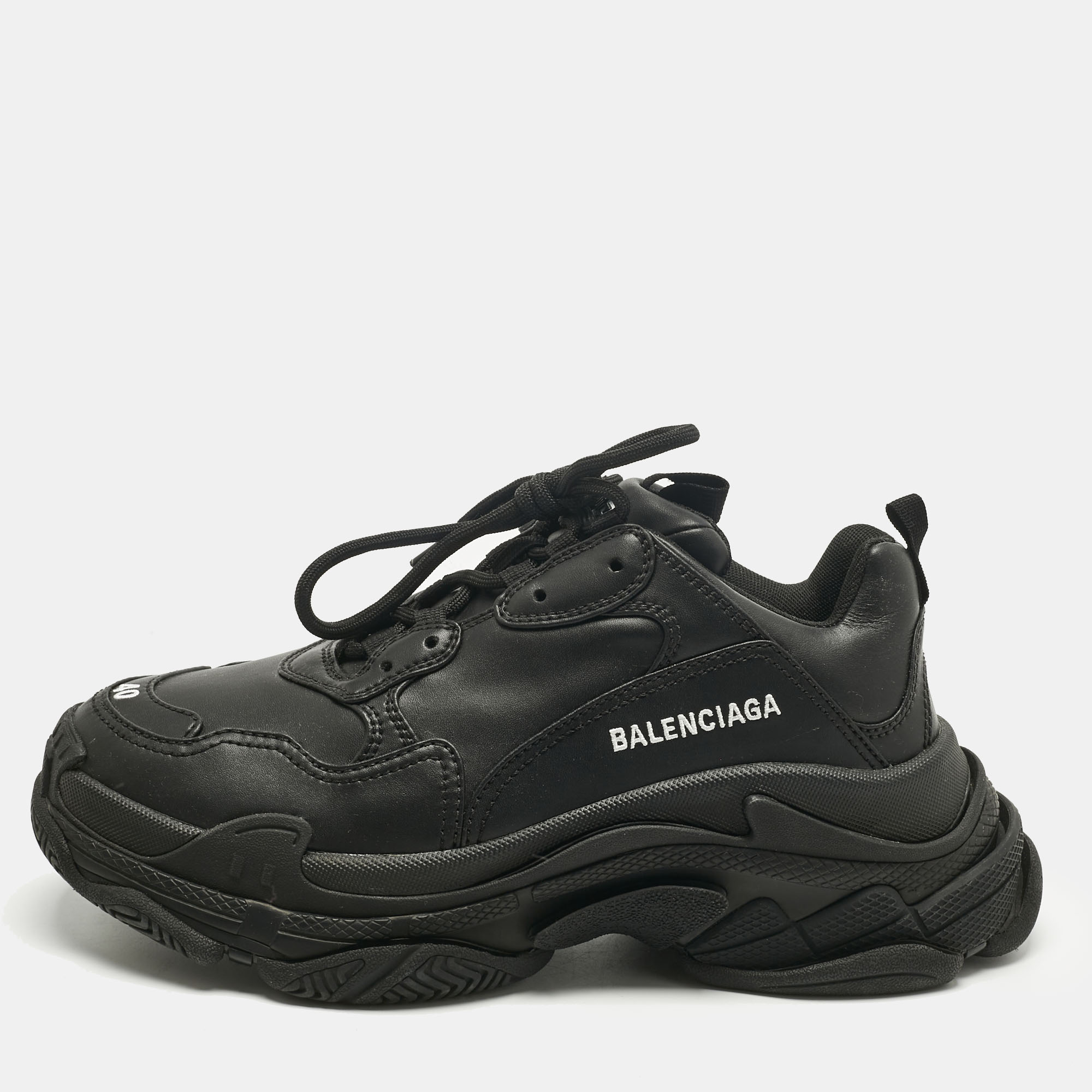 

Balenciaga Navy Blue Faux Leather Triple S Clear Sole Sneakers Size, Black