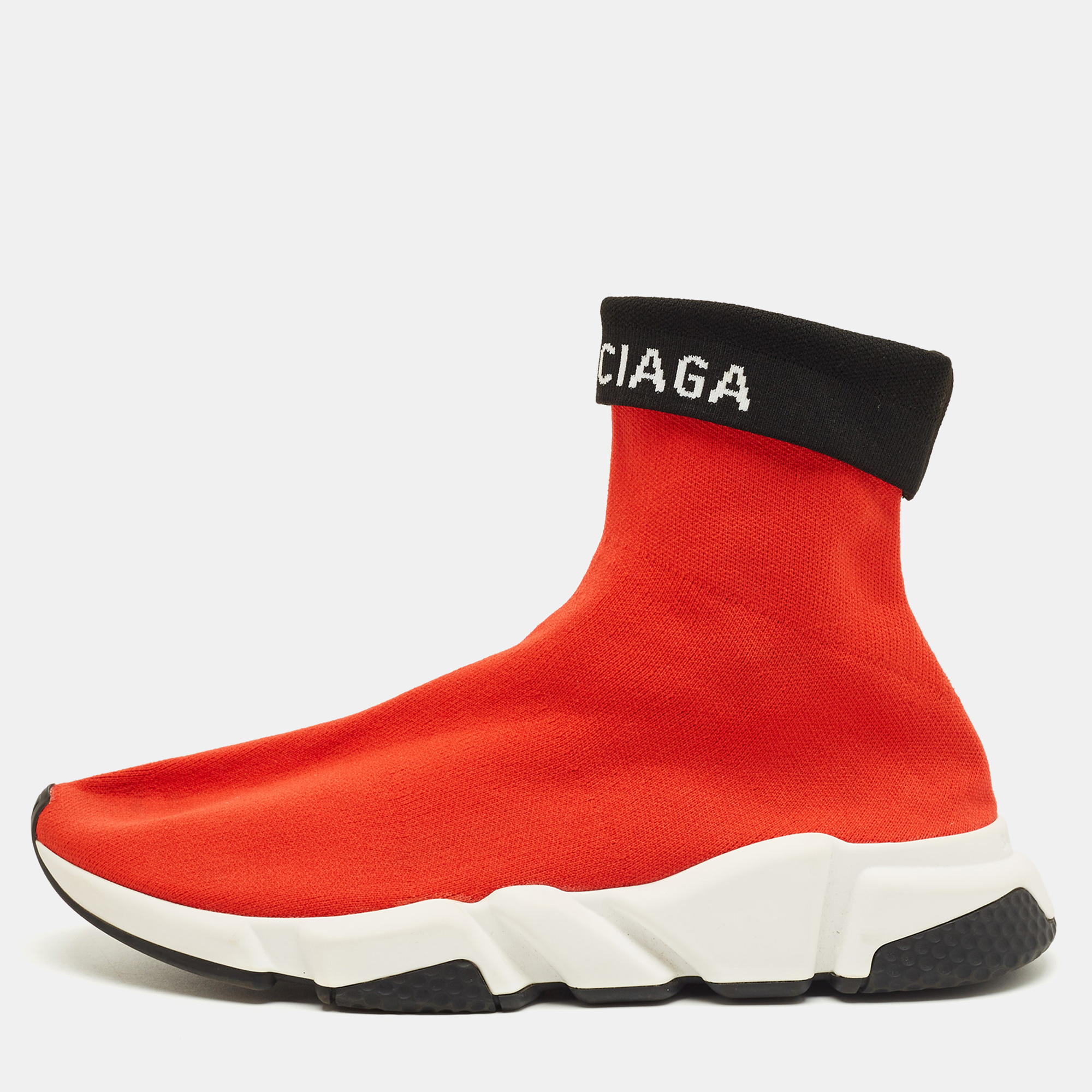 

Balenciaga Red/Black Knit Fabric Speed Trainer Cuffed Sneakers Size