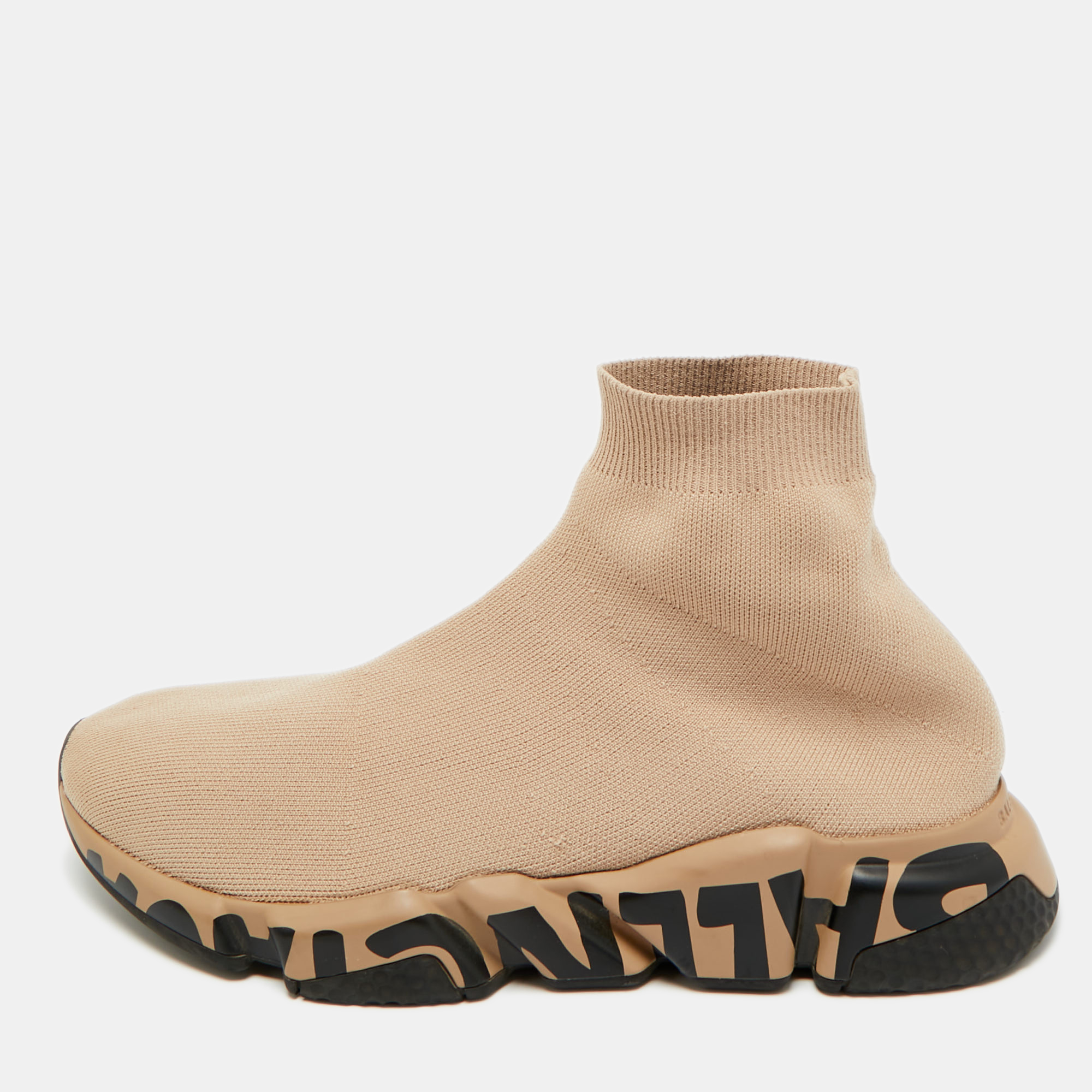 

Balenciaga Beige Knit Fabric Speed 2.0 Lace Up High Top Sneakers Size