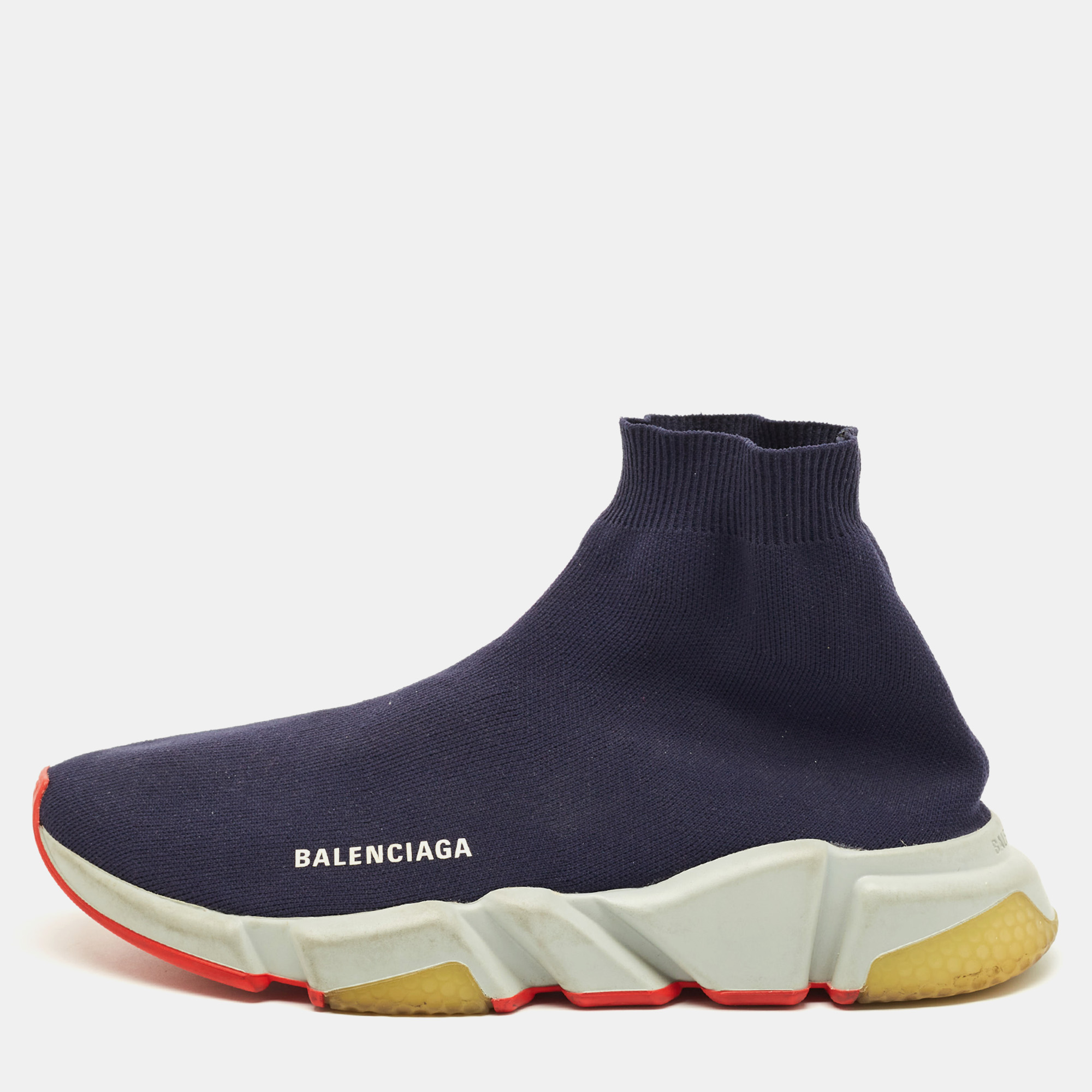 

Balenciaga Speed Trainer Size  Navy Blue Knit Fabric High Top Sneakers