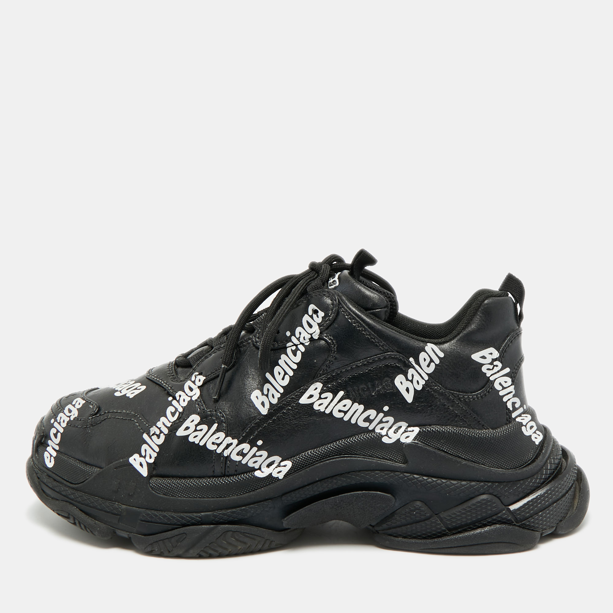 

Balenciaga Triple S Allover Logo Size  Black Faux Leather Low Top Sneakers